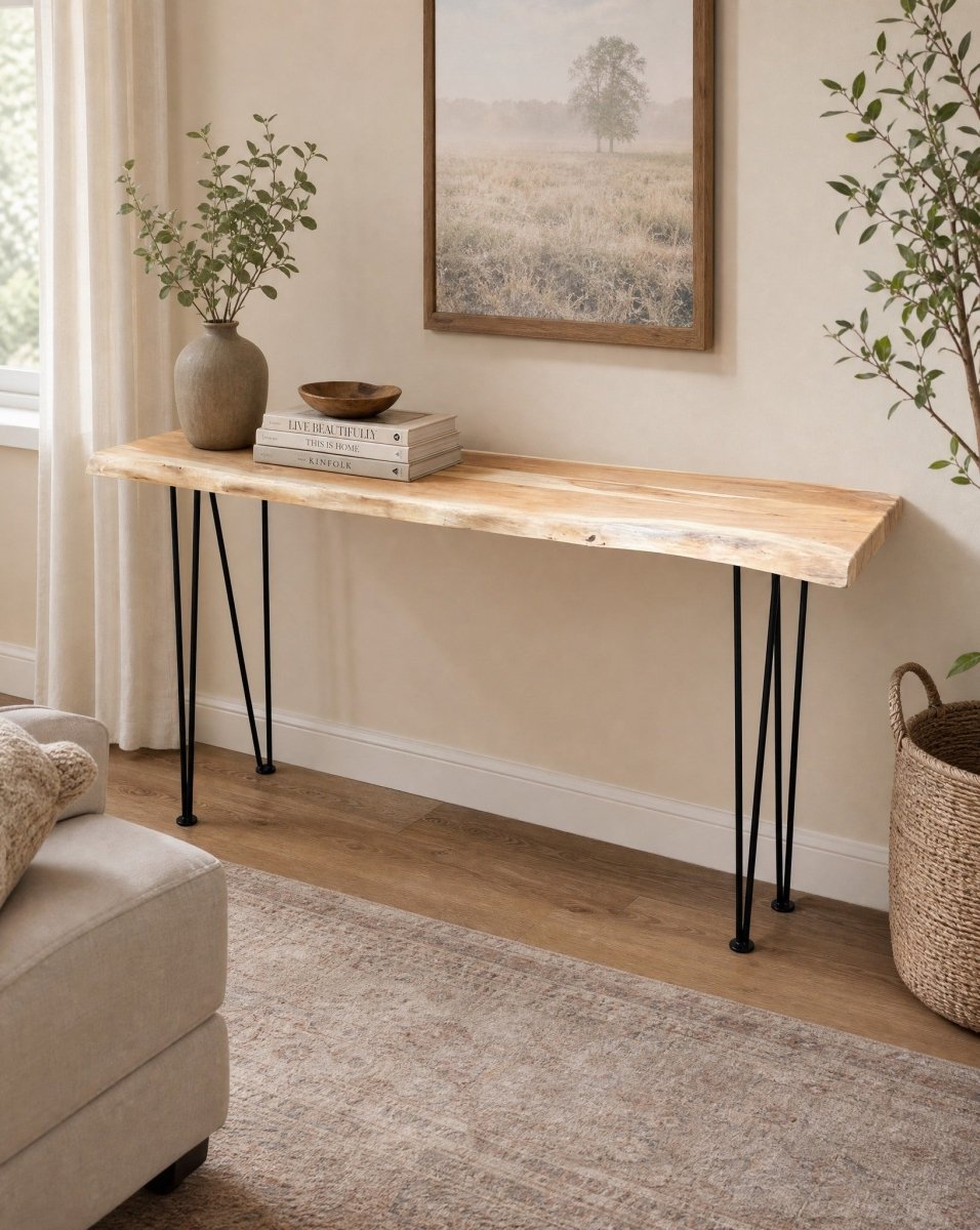 Elena Acacia Wood Hairpin Leg Console Table - Art and craft furniture