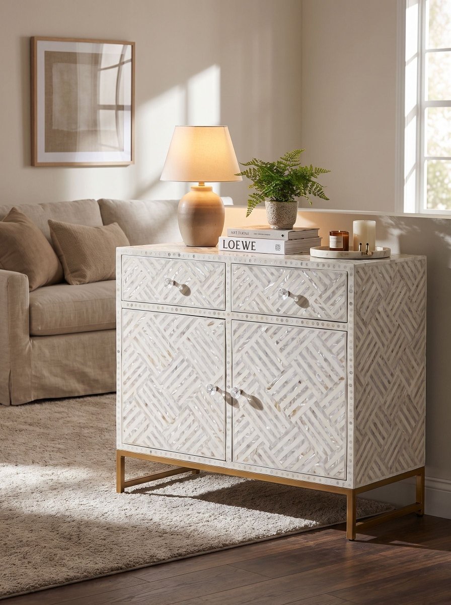 Elise White Mother of Pearl Sideboard - Art and craft furniture
