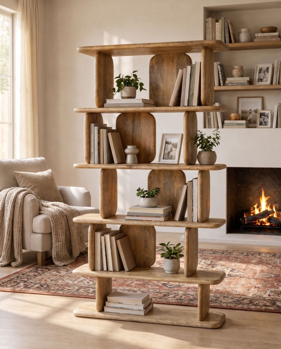 Elora Mango Wood Open Bookshelf - Art and craft furniture