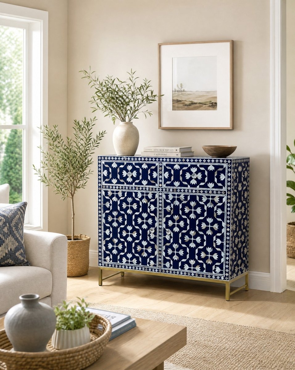 Eloria Blue Mother Of Pearl Side Board - Art and craft furniture