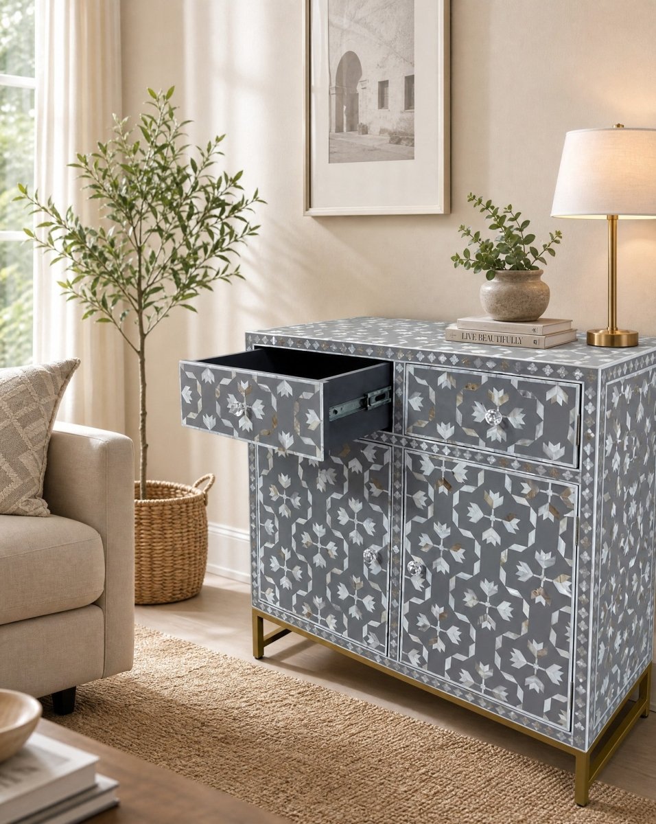 Eloria Grey Mother Of Pearl Side Board - Art and craft furniture