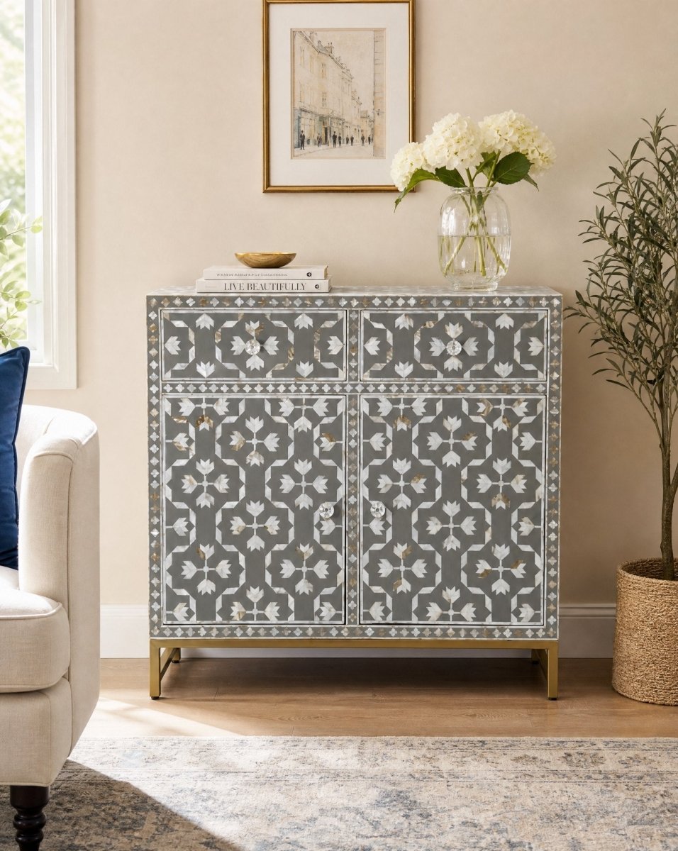 Eloria Grey Mother Of Pearl Side Board - Art and craft furniture
