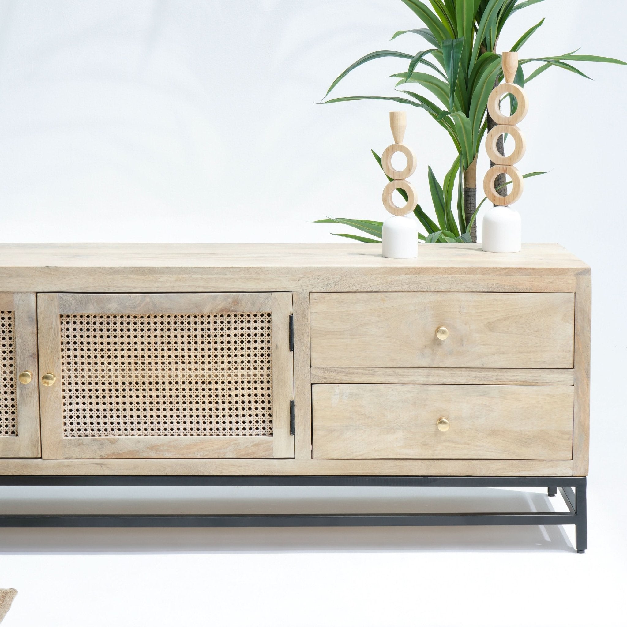 ELYSIAN-CANE TWO DOOR FOUR DRAWER TV STAND - Art and craft furniture