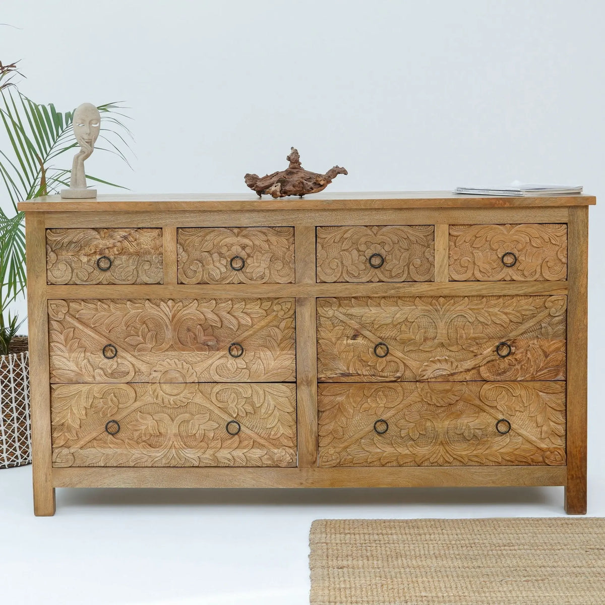 Esperance Mango Carved Eight Drawer Chest of Drawer - Art and craft furniture