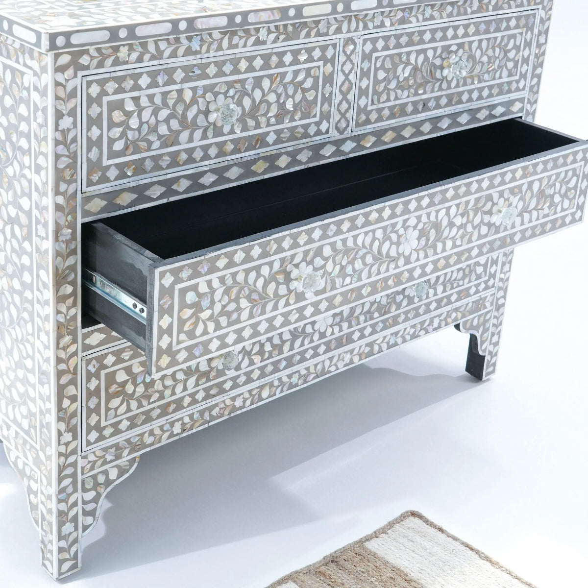 Floral Grey Mother Of Pearl Chest Of Drawer - Art and craft furniture