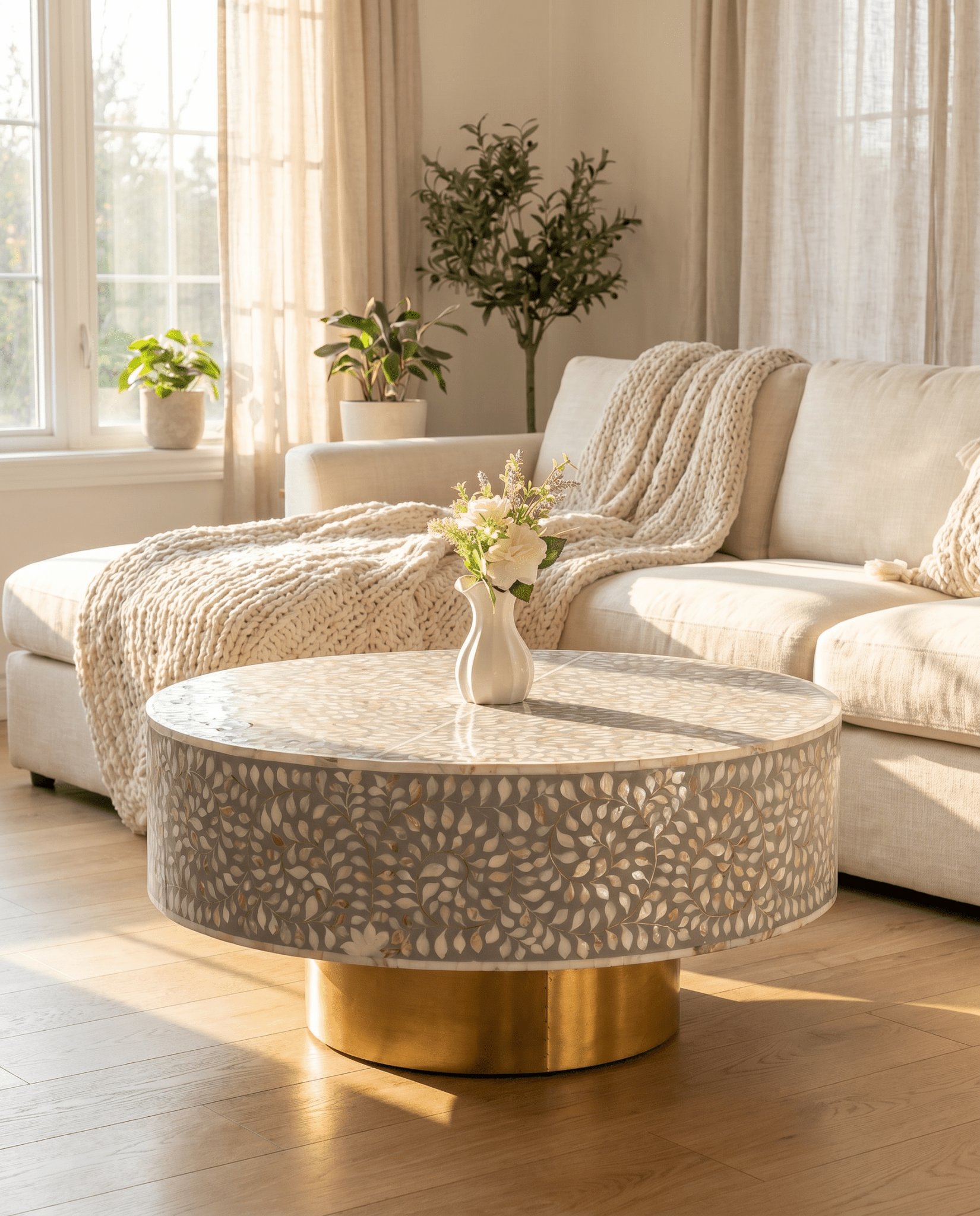 FLORAL GREY MOTHER OF PEARL COFFEE TABLE - Art and craft furniture