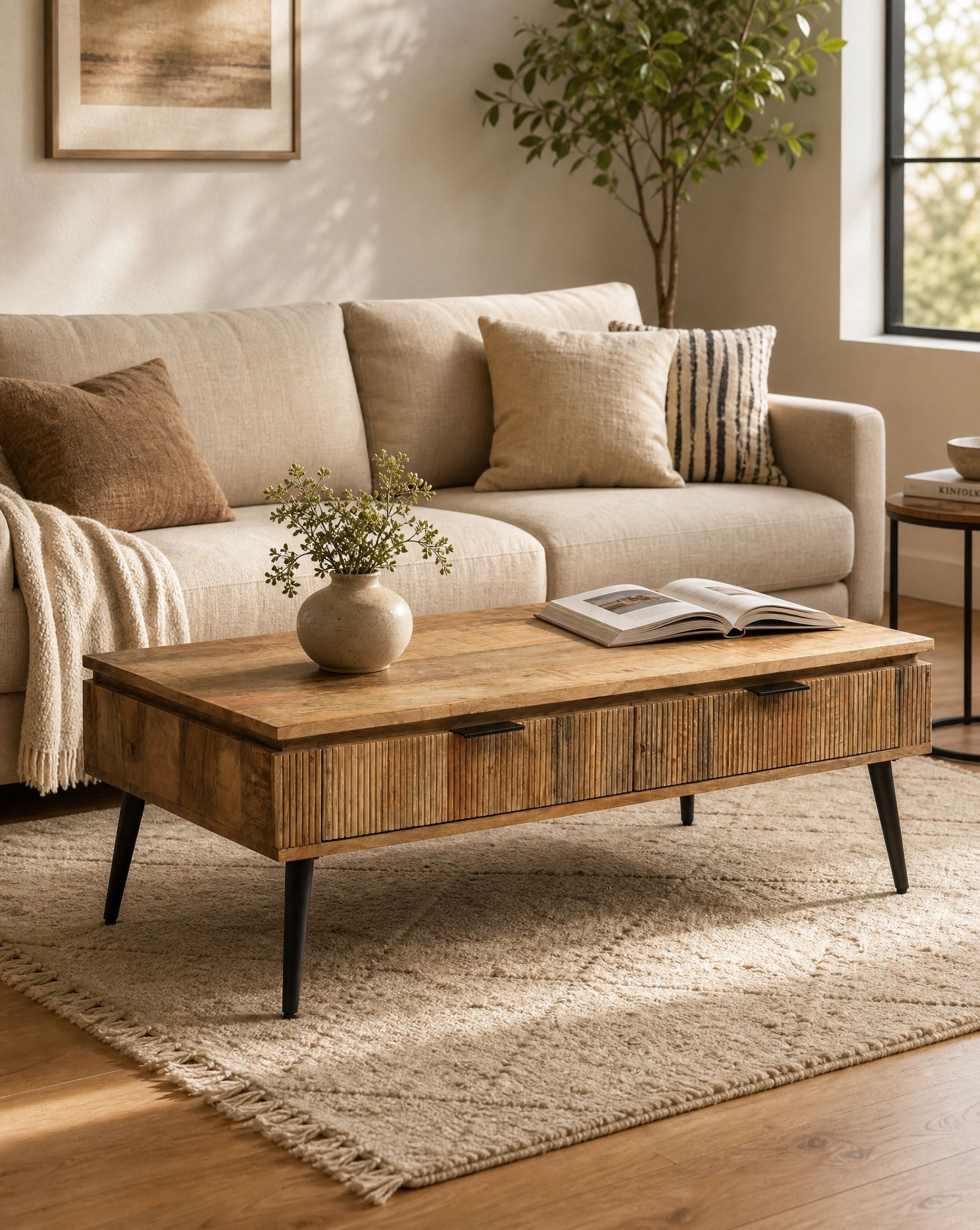 Fluteline Mango Wood Coffee Table - Art and craft furniture