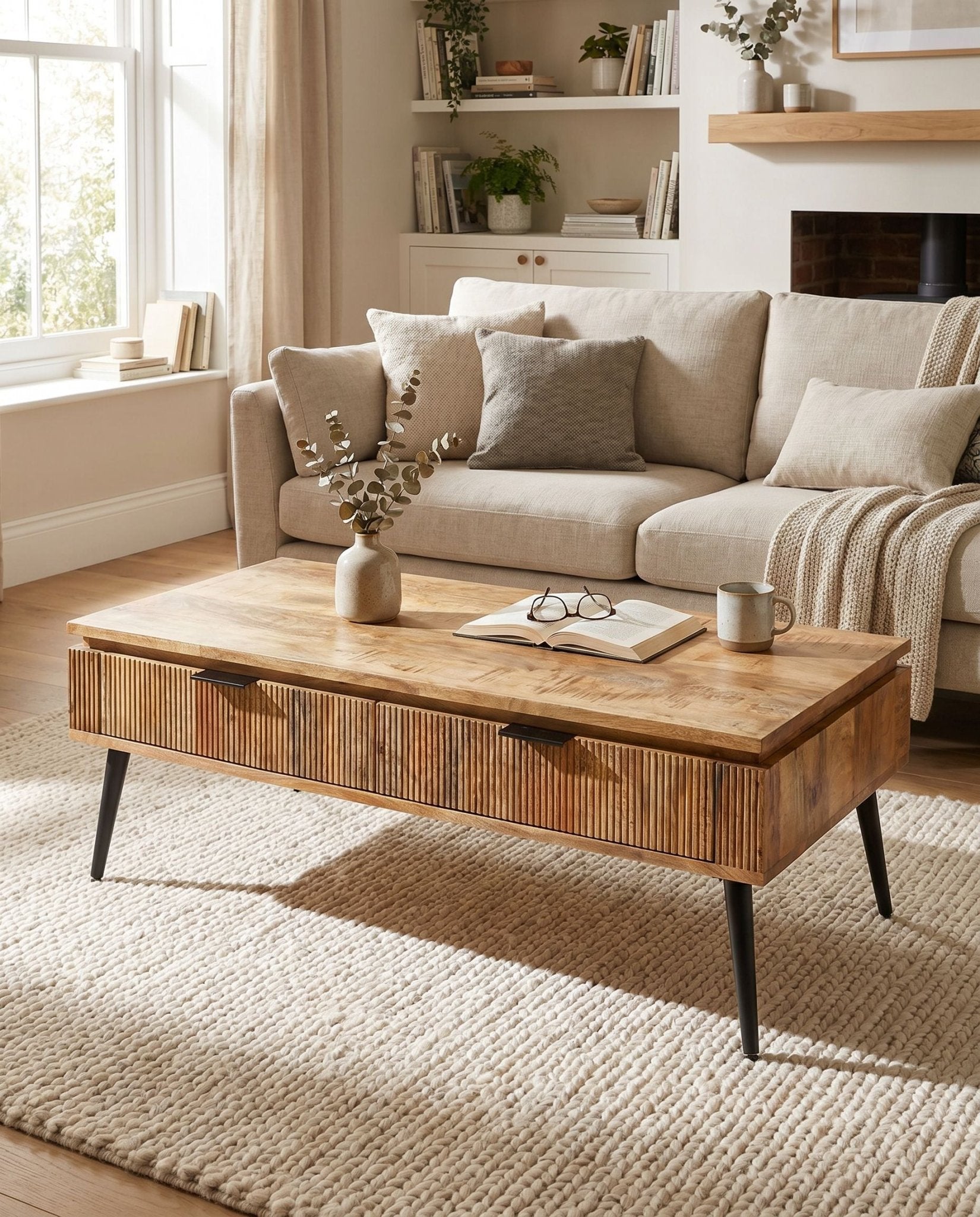 Fluteline Mango Wood Coffee Table - Art and craft furniture