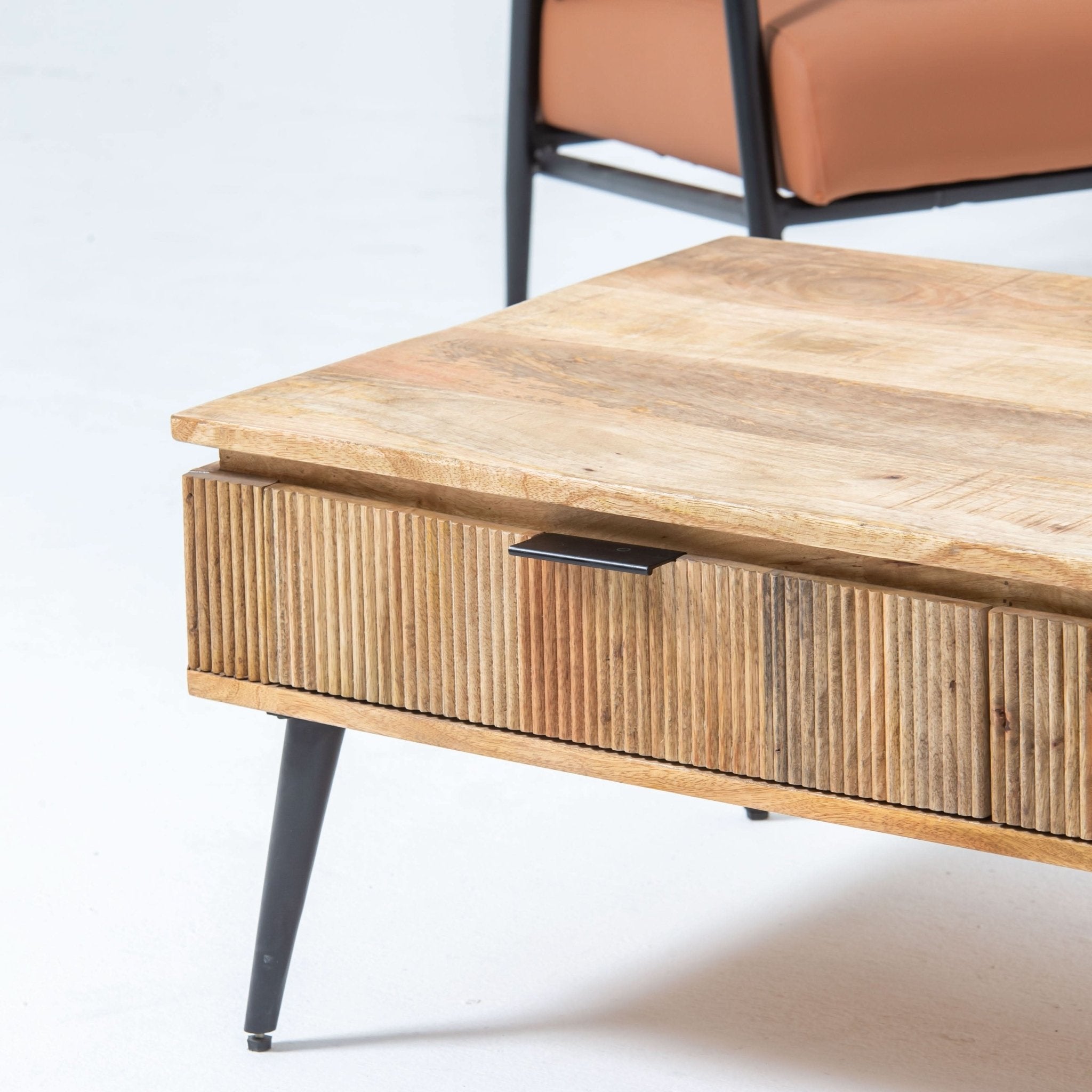 FLUTELINE WOODEN TWO DRAWER COFFEE TABLE - Art and craft furniture