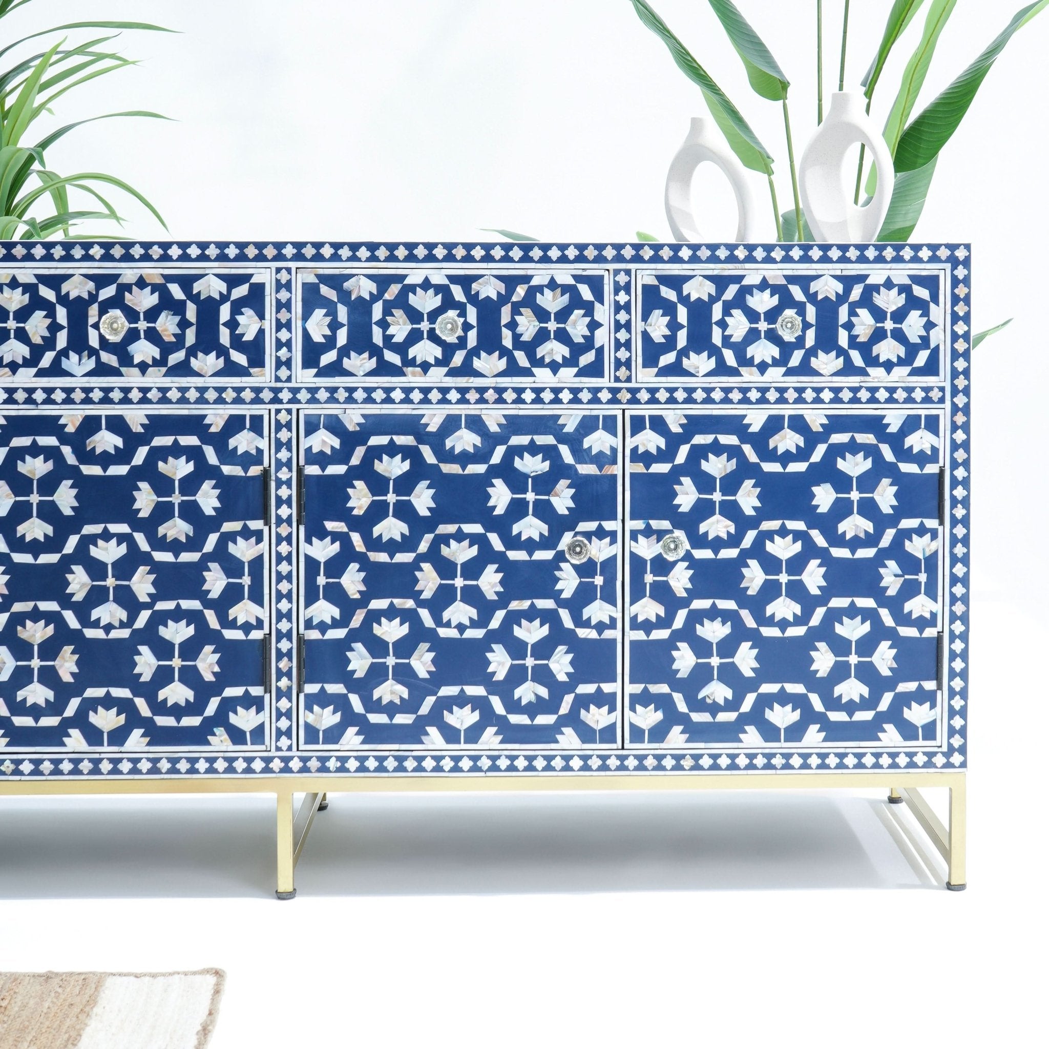 GEOMETRIC-BLUE MOTHER OF PEARL FOUR DRAWER DOOR SIDEBOARD - Art and craft furniture