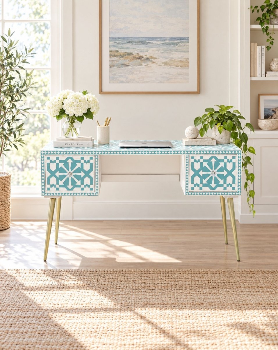 Geometric Green Inlay Desk - Art and craft furniture