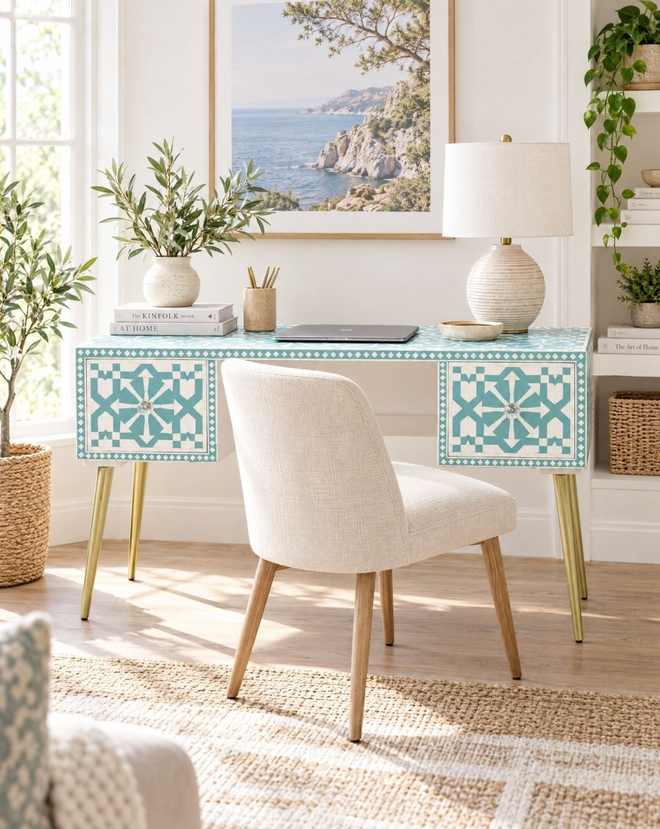 Geometric Green Inlay Desk - Art and craft furniture