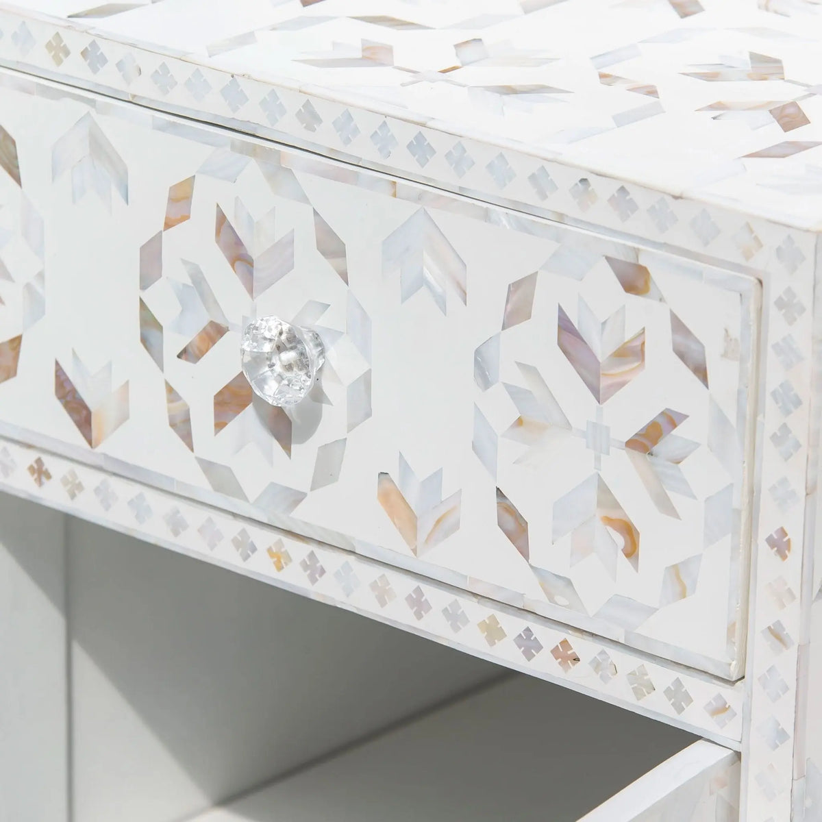 Geometric White Mother Of Pearl Sideboard - Art and craft furniture