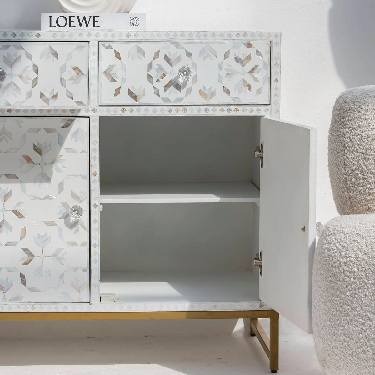 Geometric White Mother Of Pearl Sideboard - Art and craft furniture