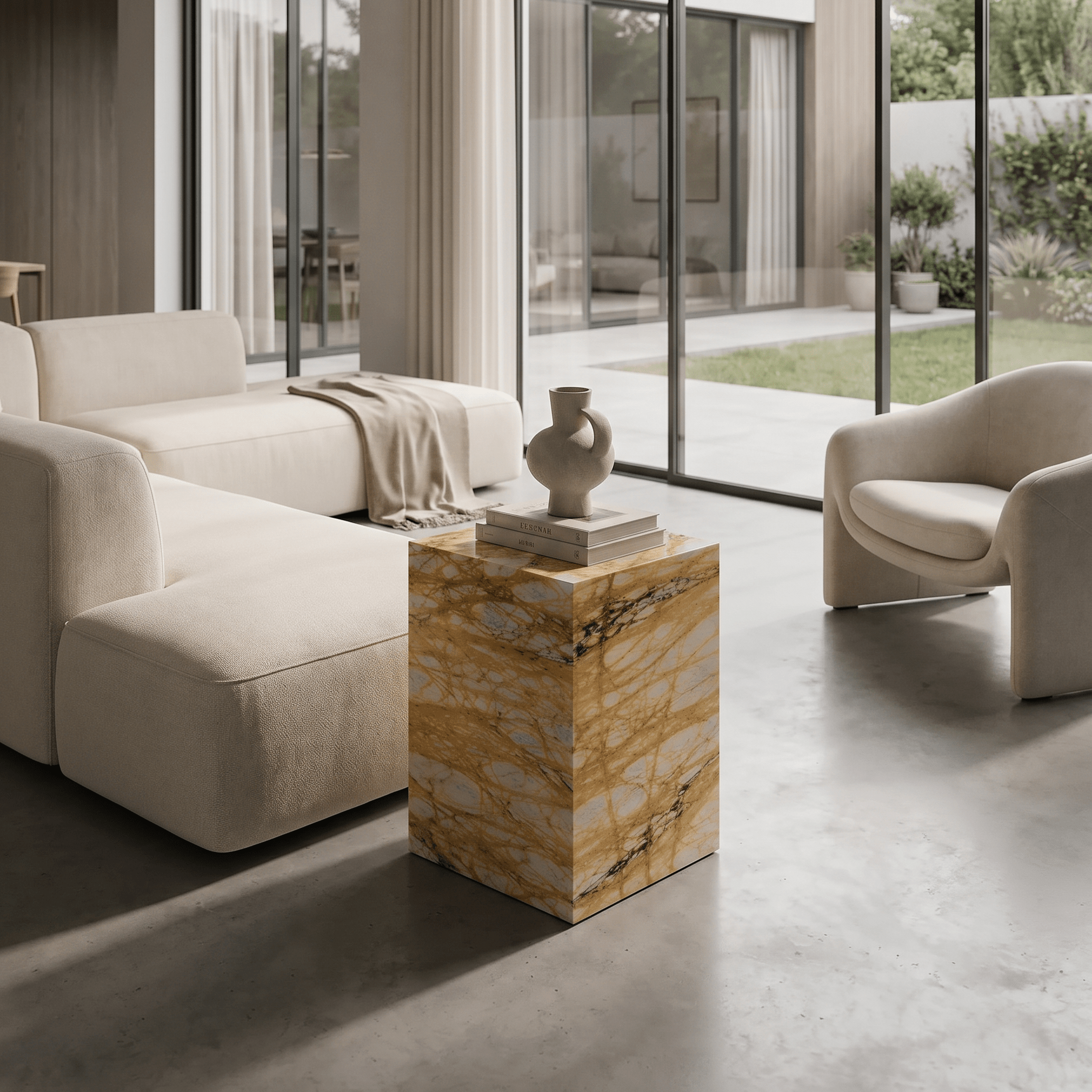 Giallo Siena Marble Plinth Polished Finish - Art and craft furniture
