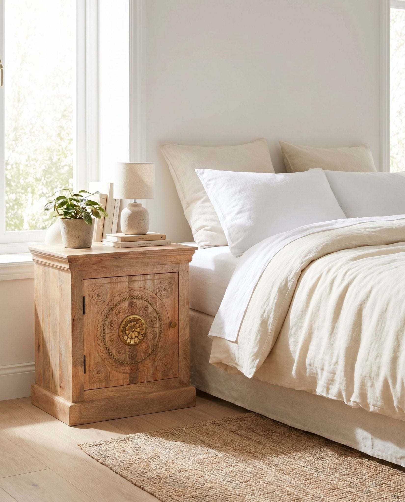 Gold Coat Mango Wood Bedside Table - Art and craft furniture