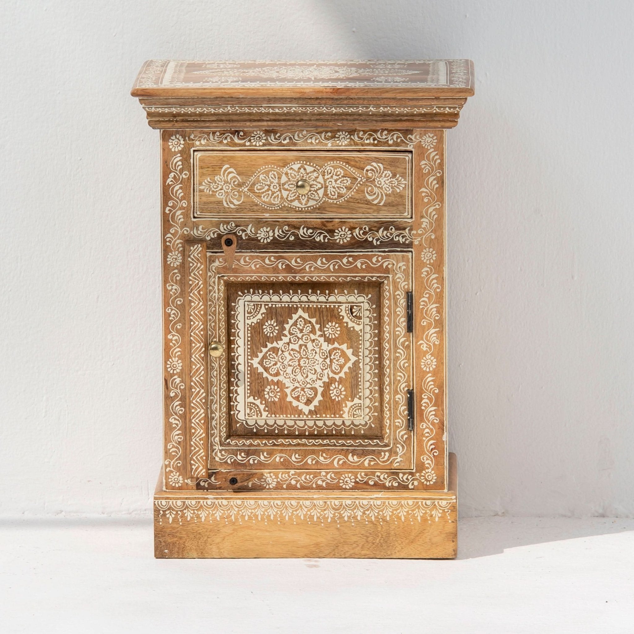 Hand painted Mango Wood Bed Side table - Art and craft furniture