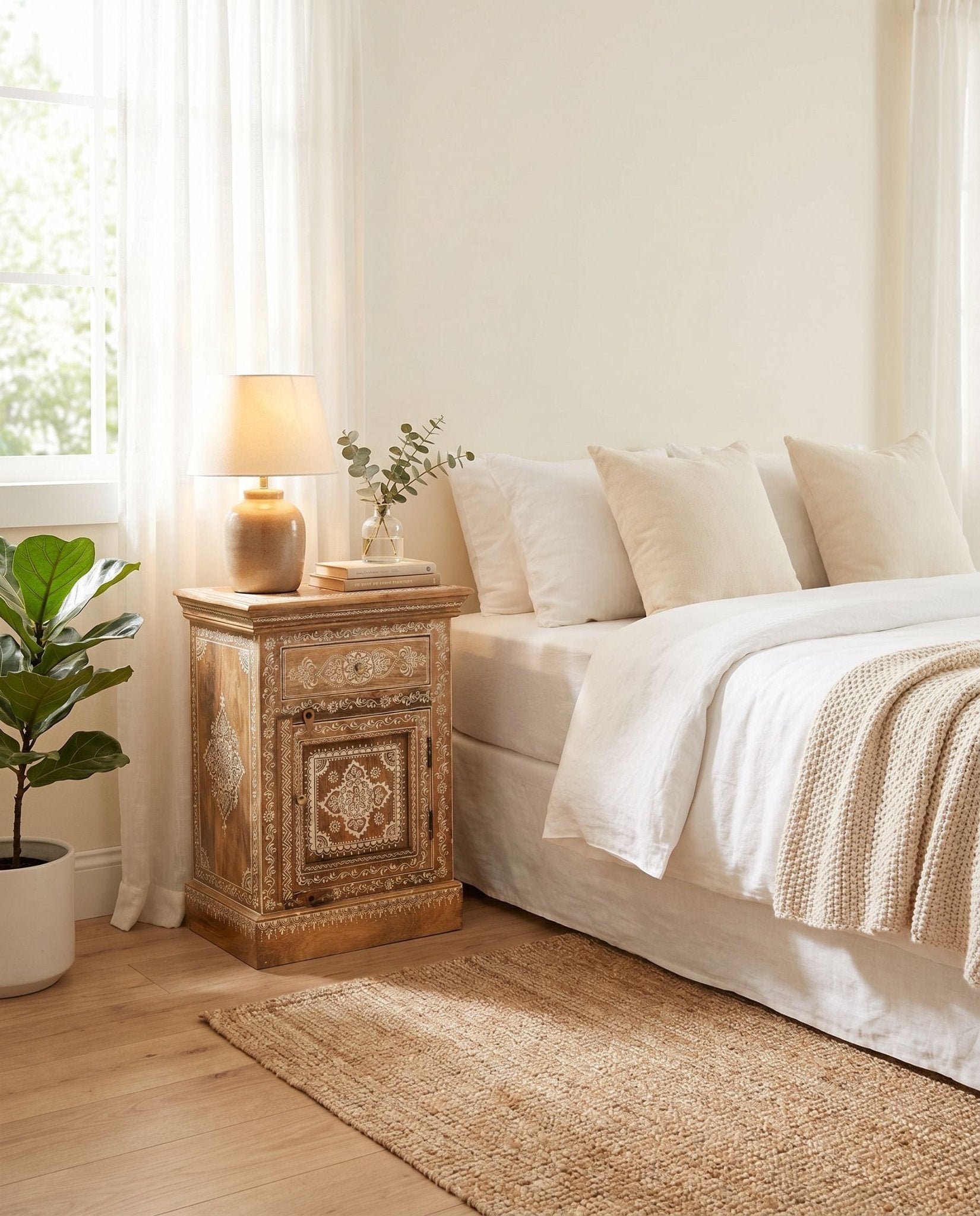 Hand painted Mango Wood Bed Side table - Art and craft furniture