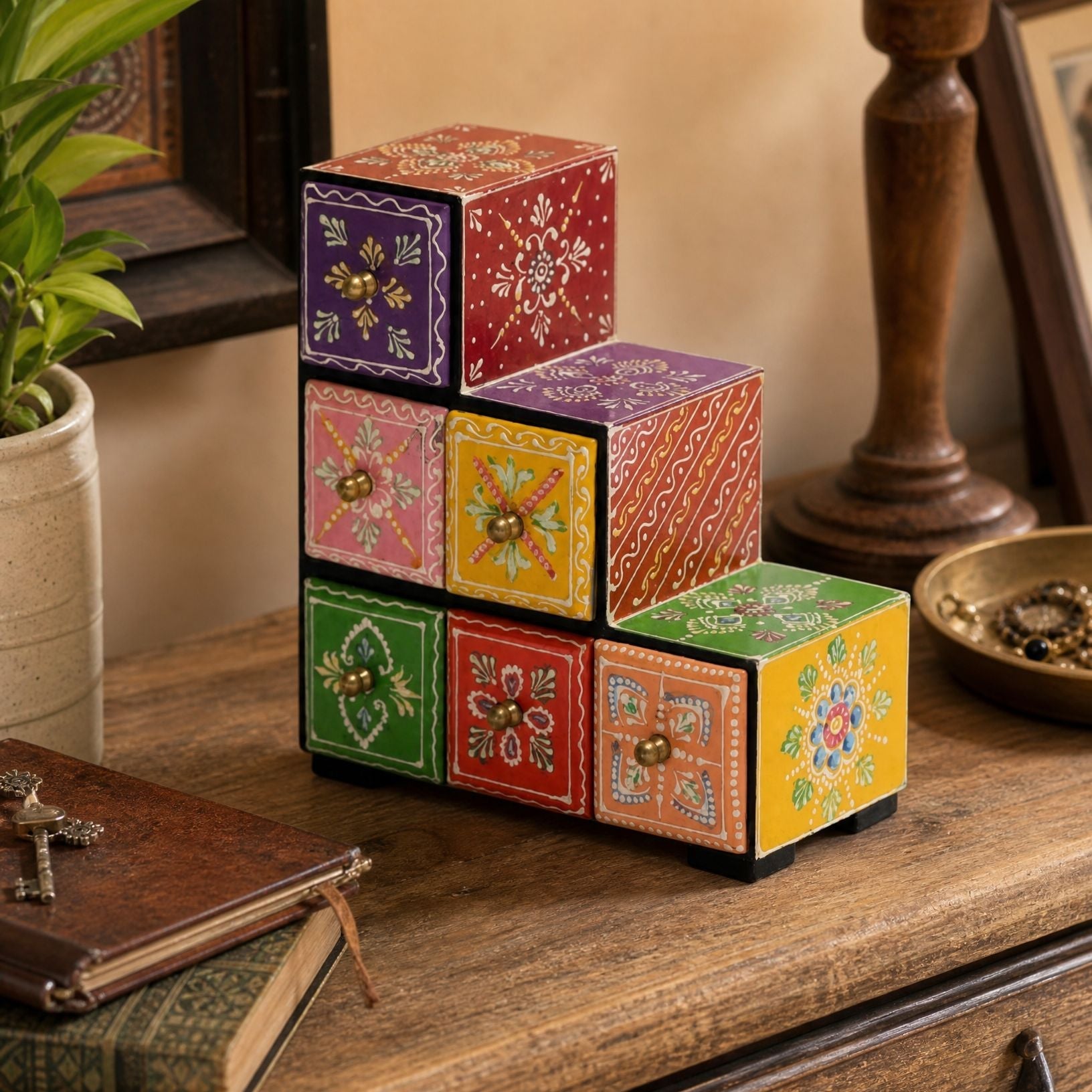 Hand painted Wooden Decor Chest of Drawer - Art and craft furniture