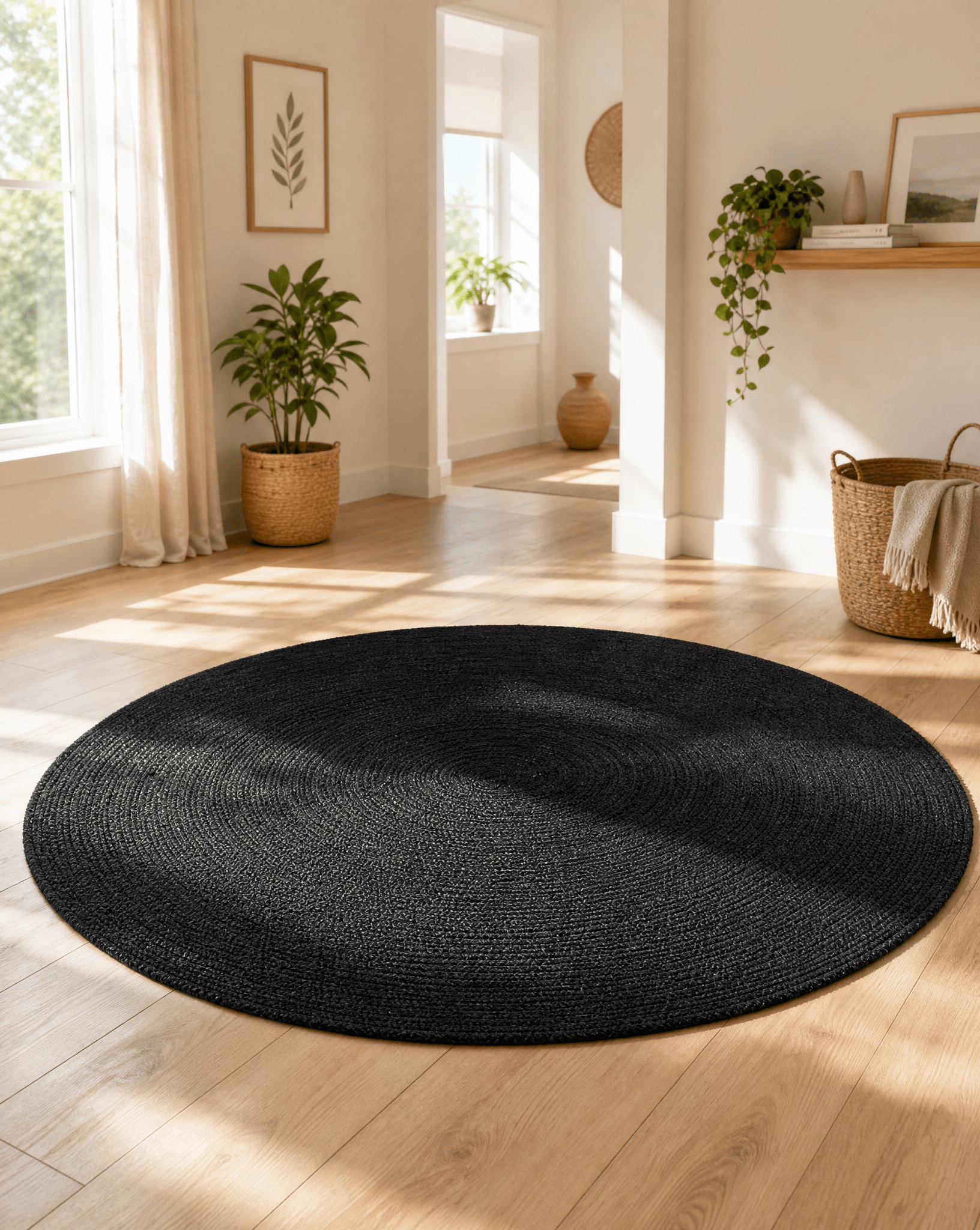 HANDWOVEN BLACK JUTE RUG - Art and craft furniture