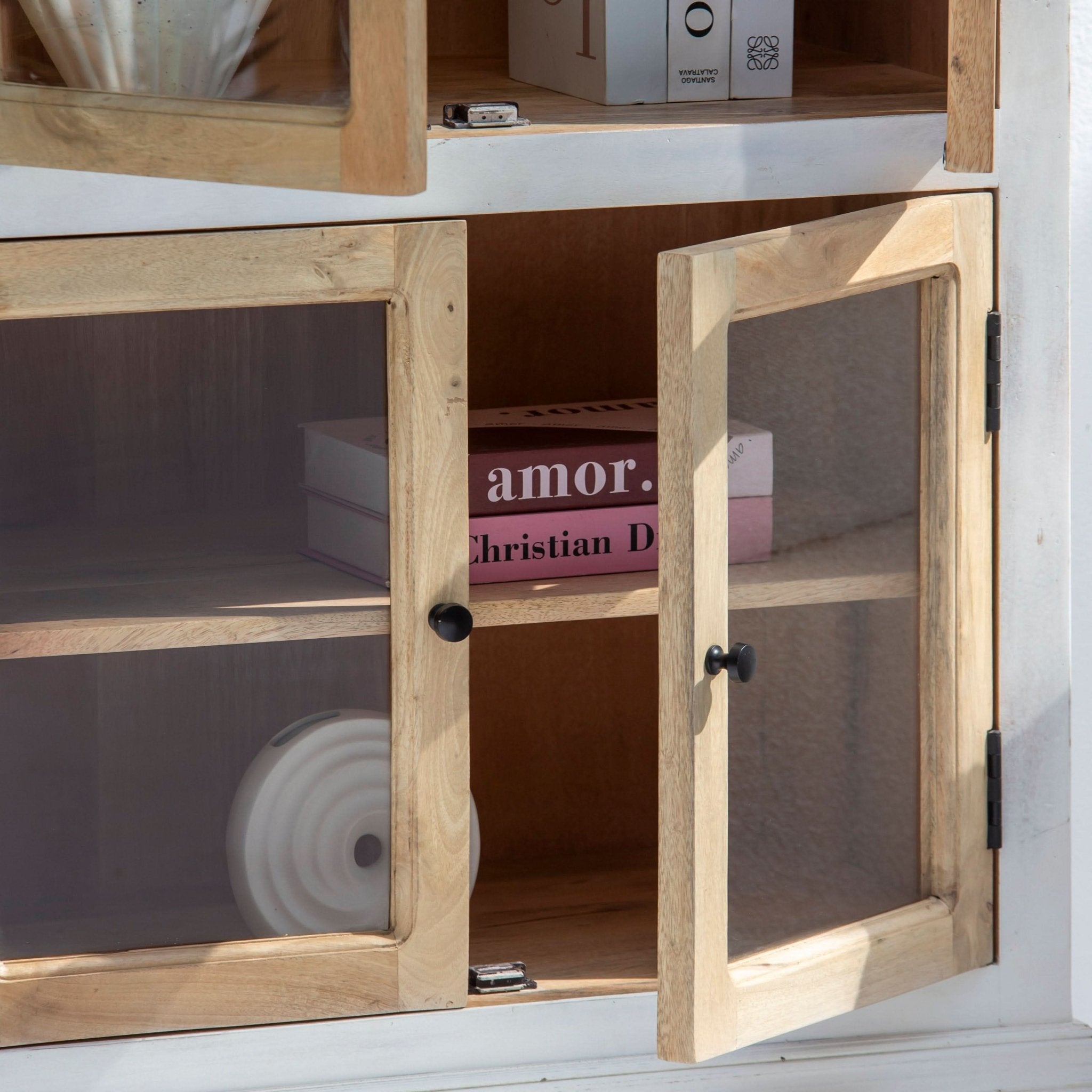HAVELI WOODEN GLASS CARVING CABINET - Art and craft furniture