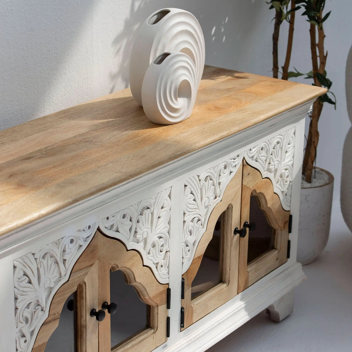 Haveli Wooden Carved TV Stand - Art and craft furniture