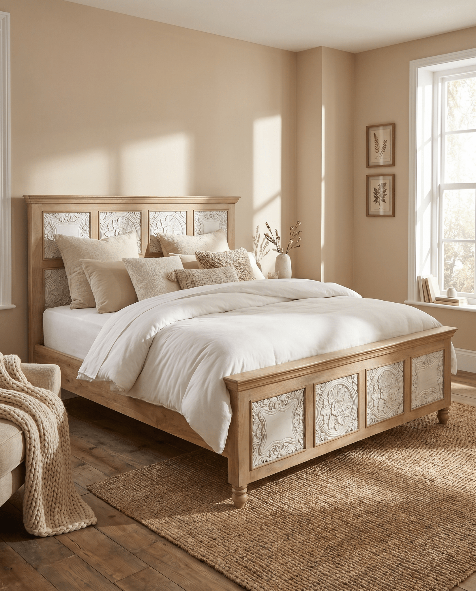 HAWAI CARVED MANGO WOOD BED - Art and craft furniture