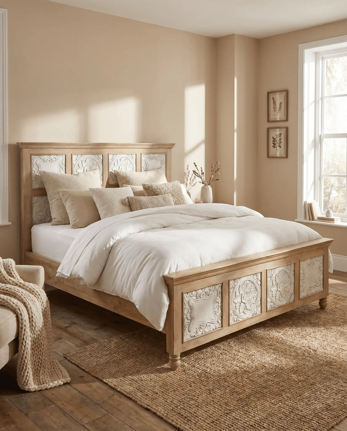 Hawai Carved Mango Wood Bed - Art and craft furniture