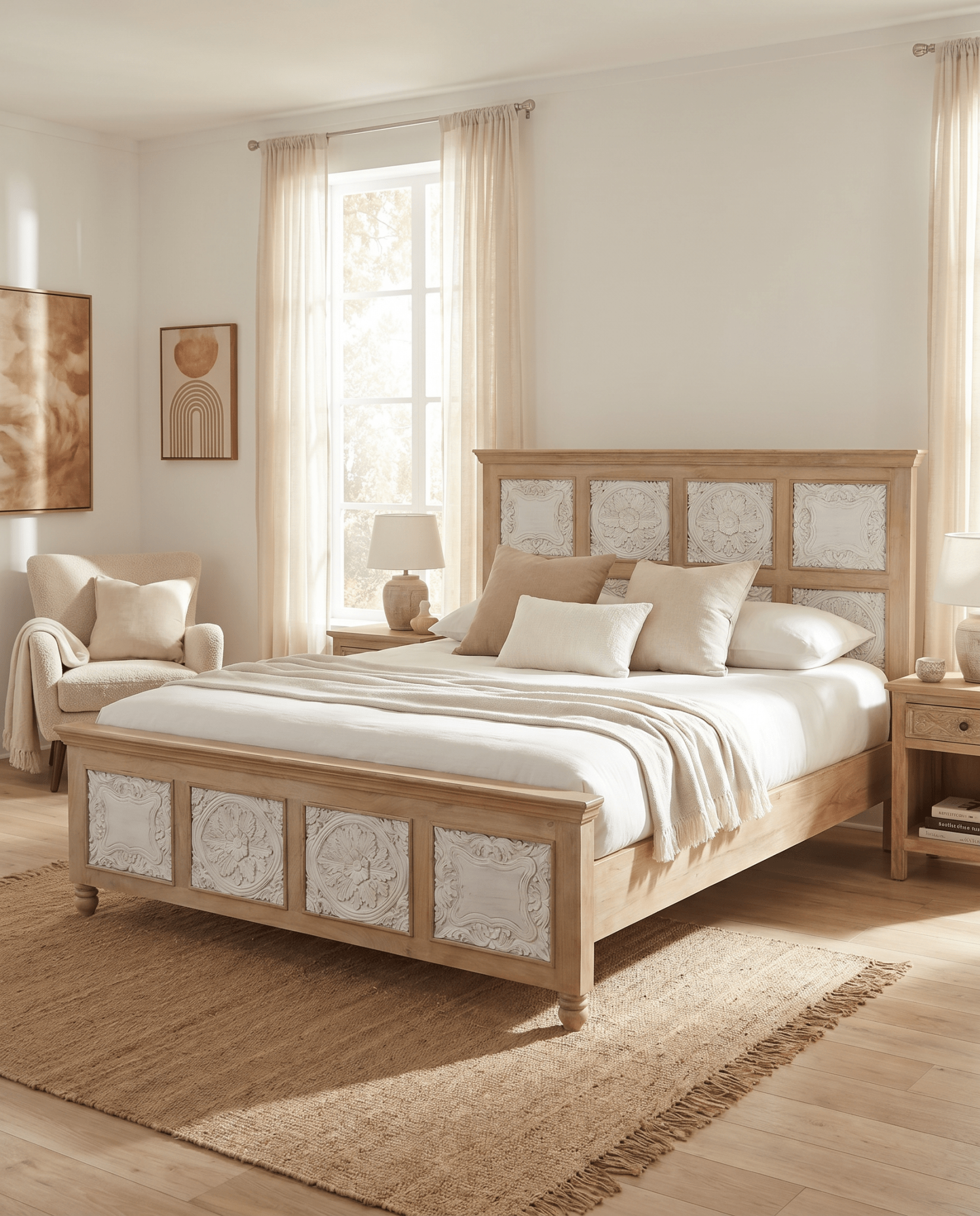 HAWAI CARVED MANGO WOOD BED - Art and craft furniture