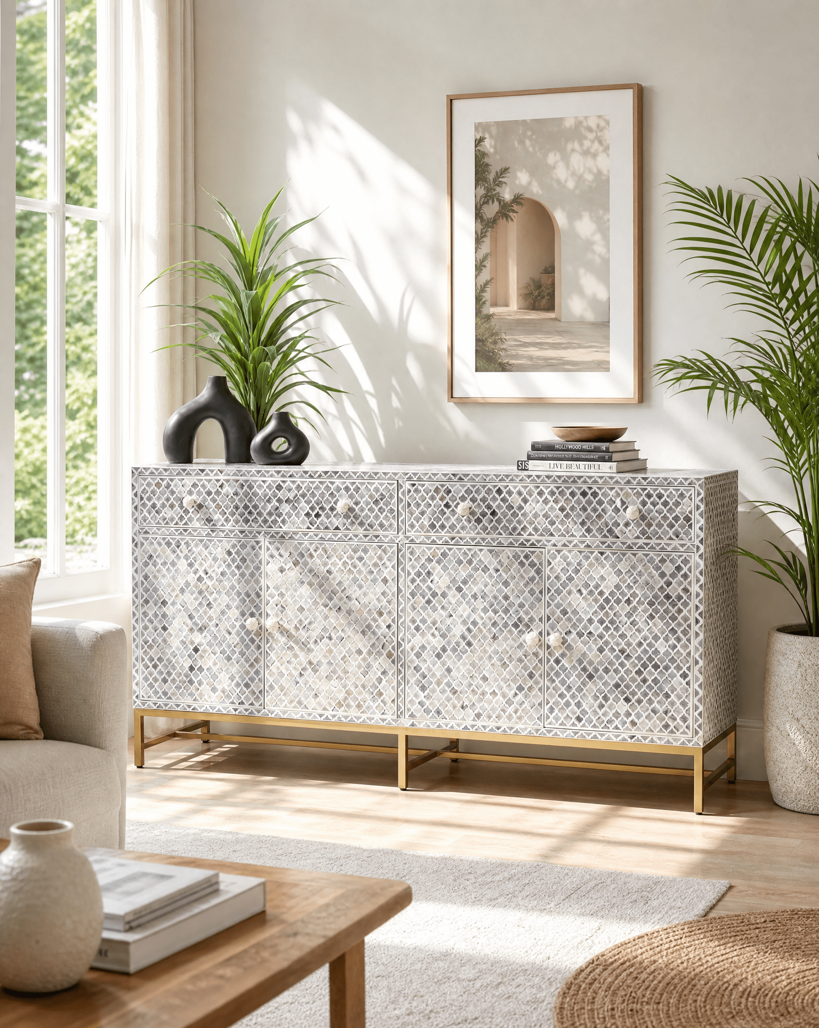 INLAY FOUR DOOR TWO DRAWER SIDEBOARD - Art and craft furniture