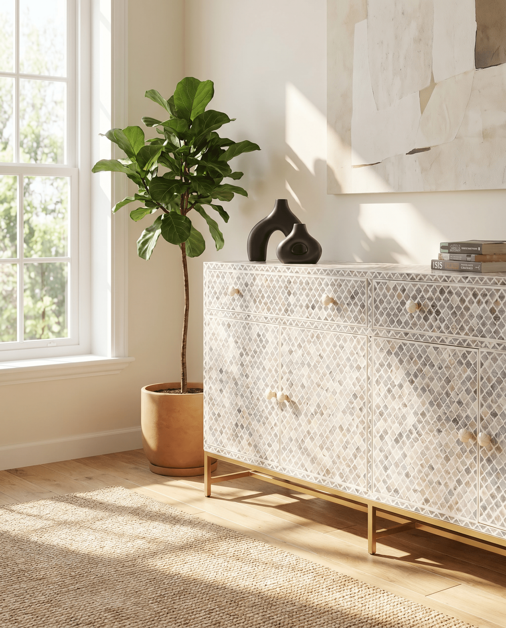 INLAY FOUR DOOR TWO DRAWER SIDEBOARD - Art and craft furniture