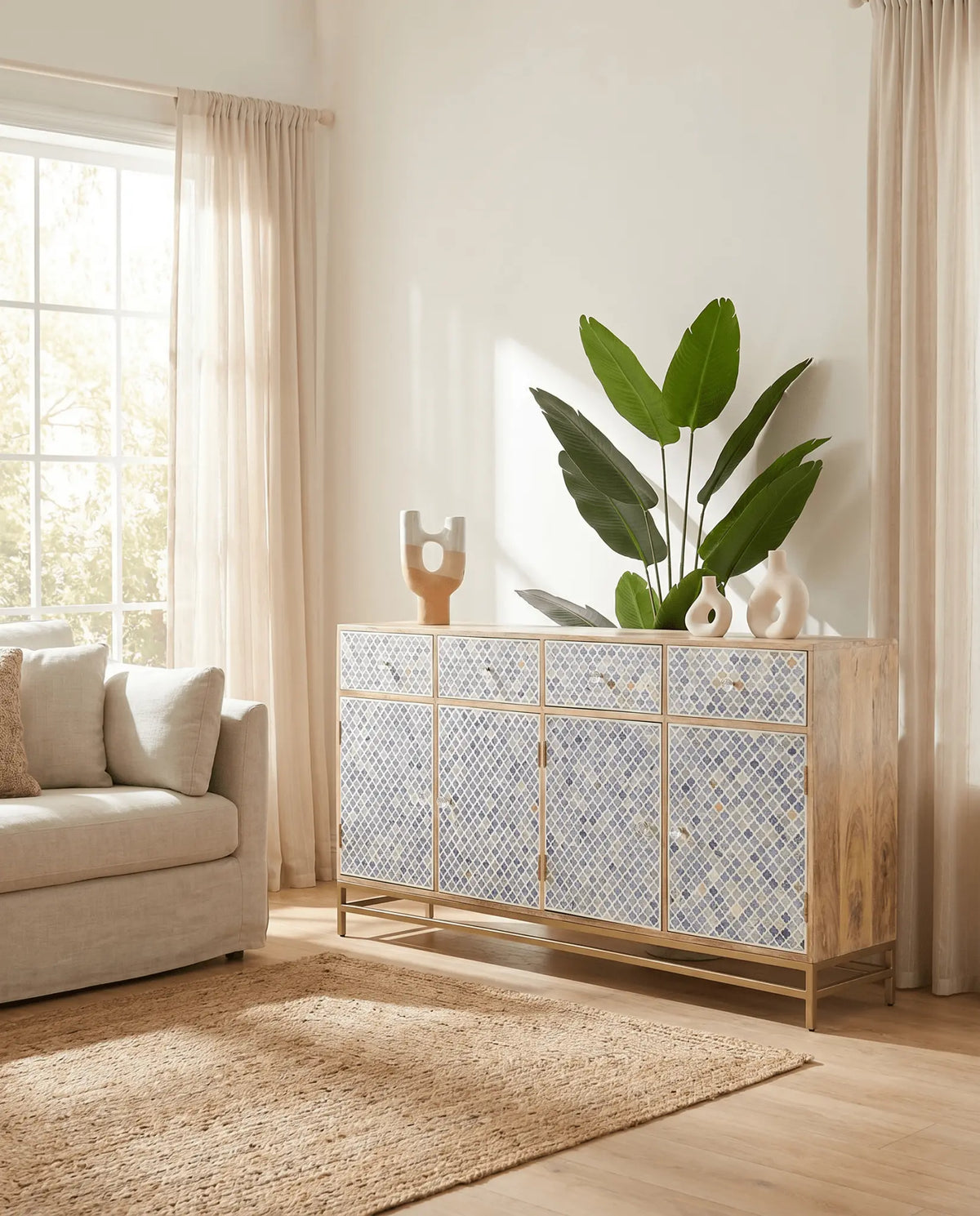 Inlay Four Door Drawer Sideboard - Art and craft furniture