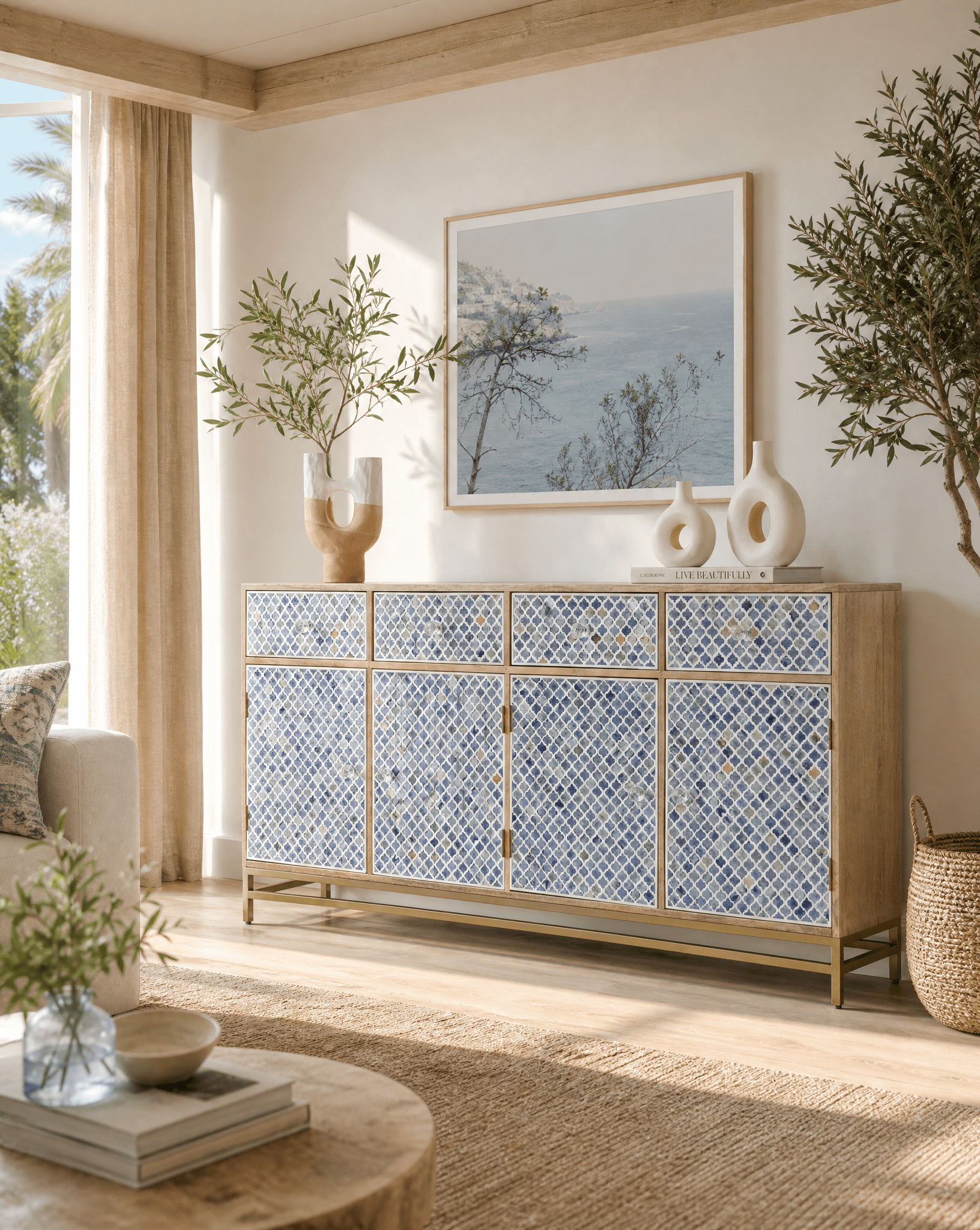 INLAY FOUR DRAWER FOUR DOOR SIDEBOARD - Art and craft furniture