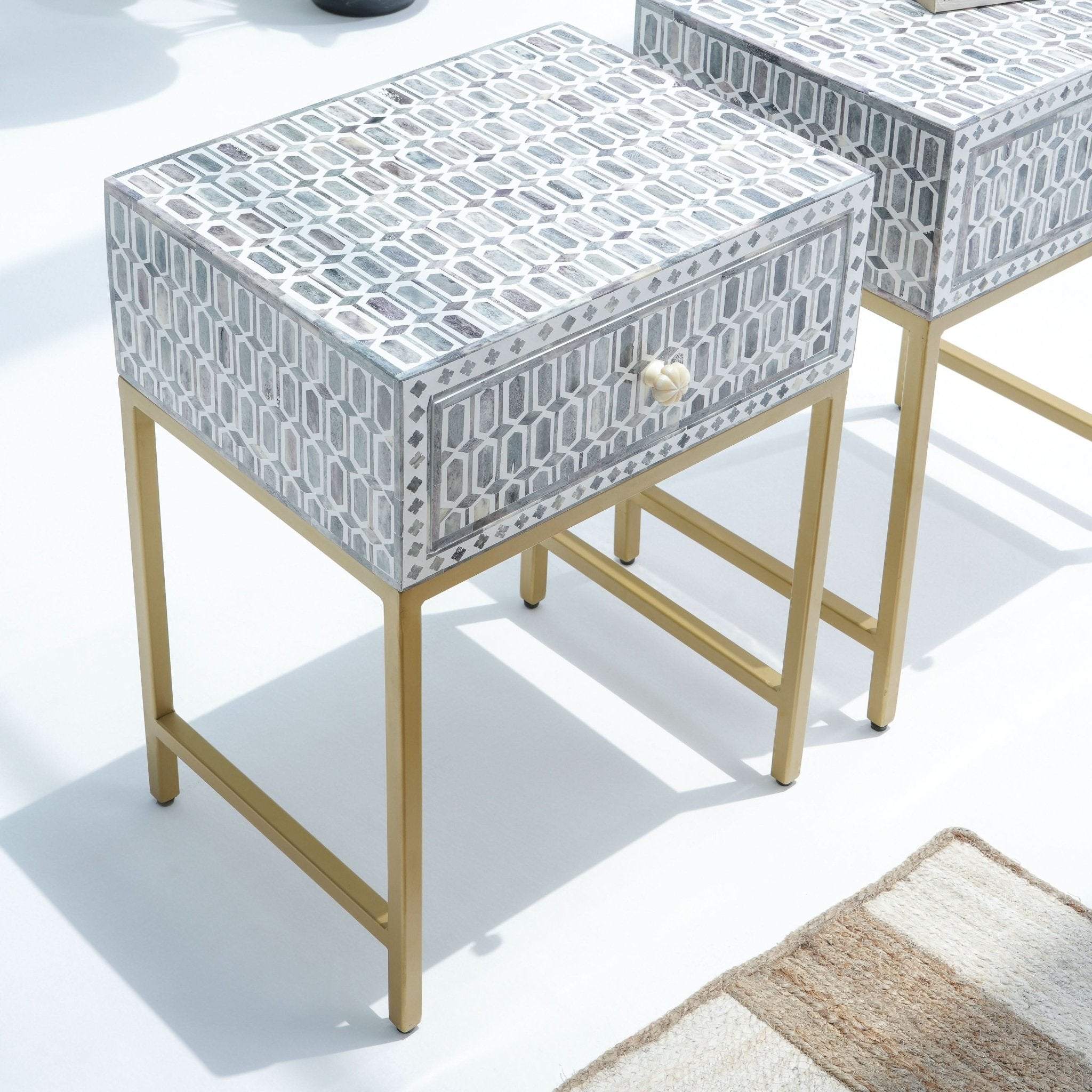 Inlay Light Grey Bedside Table - Art and craft furniture