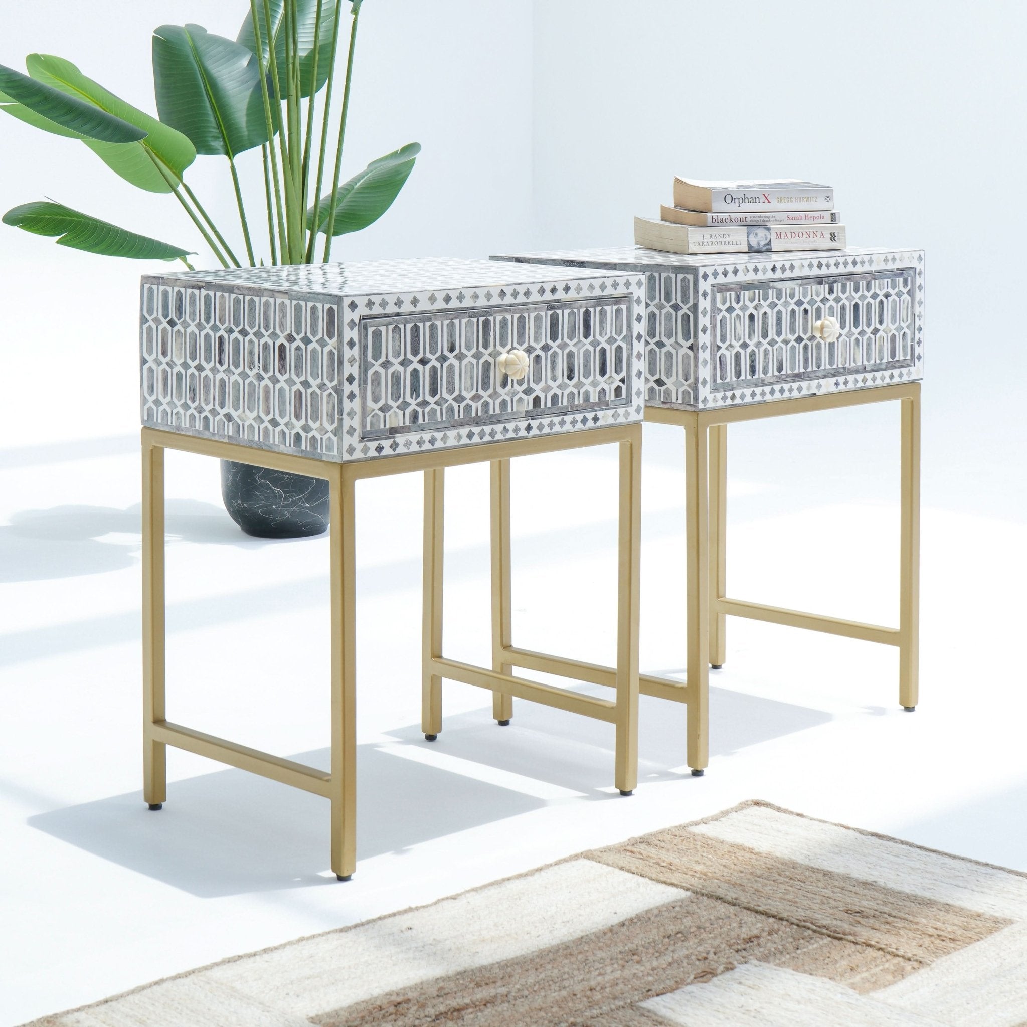 Inlay Light Grey Bedside Table - Art and craft furniture