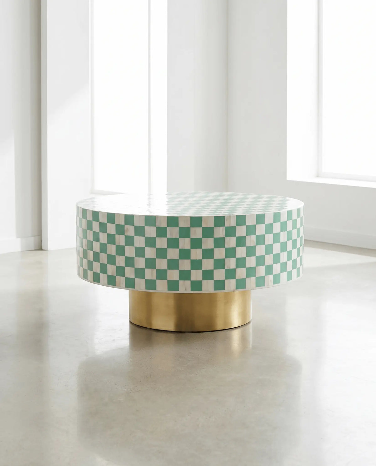 Inlay Light Blue Round Coffee Table - Art and craft furniture