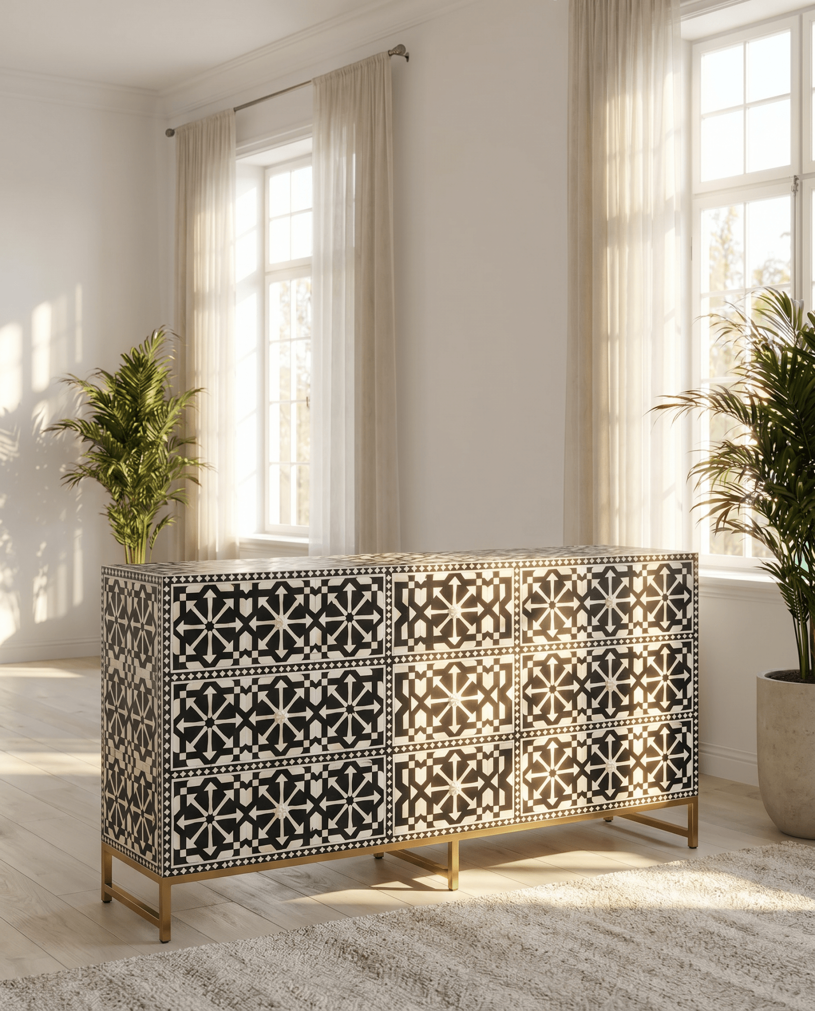 INLAY NINE DRAWER CHEST OF DRAWER - Art and craft furniture