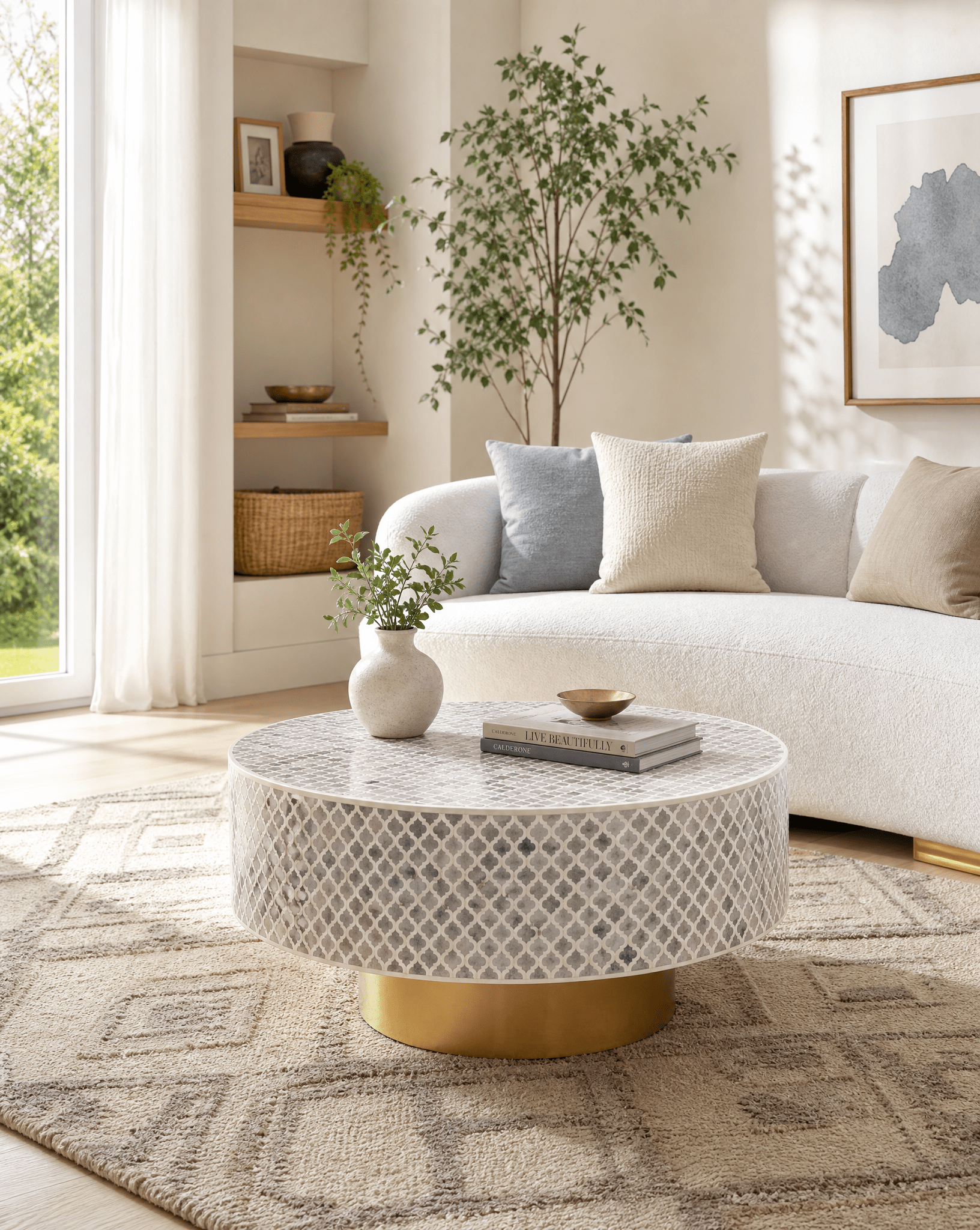 INLAY ROUND COFFEE TABLE - Art and craft furniture