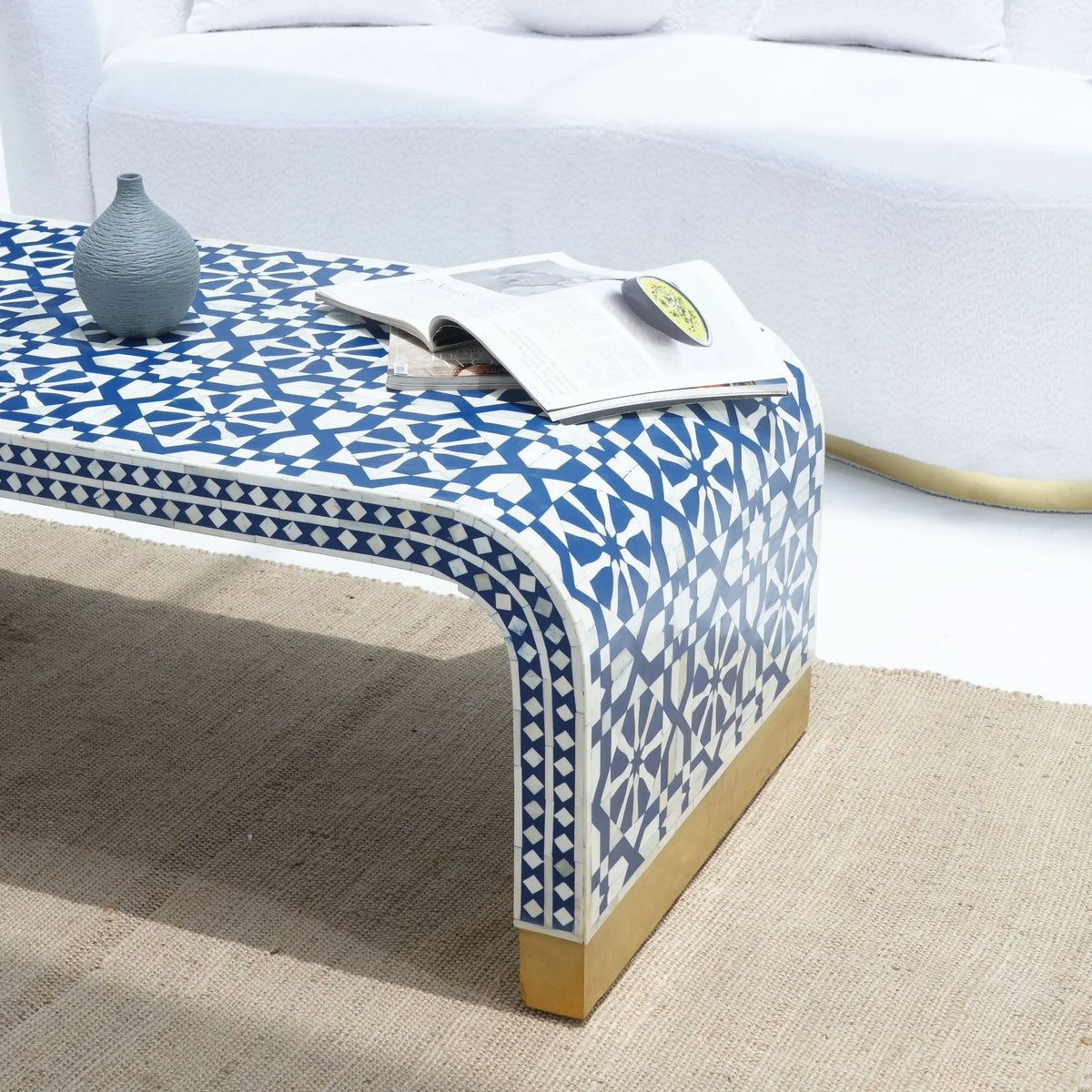 Inlay Square Blue Coffee Table - Art and craft furniture