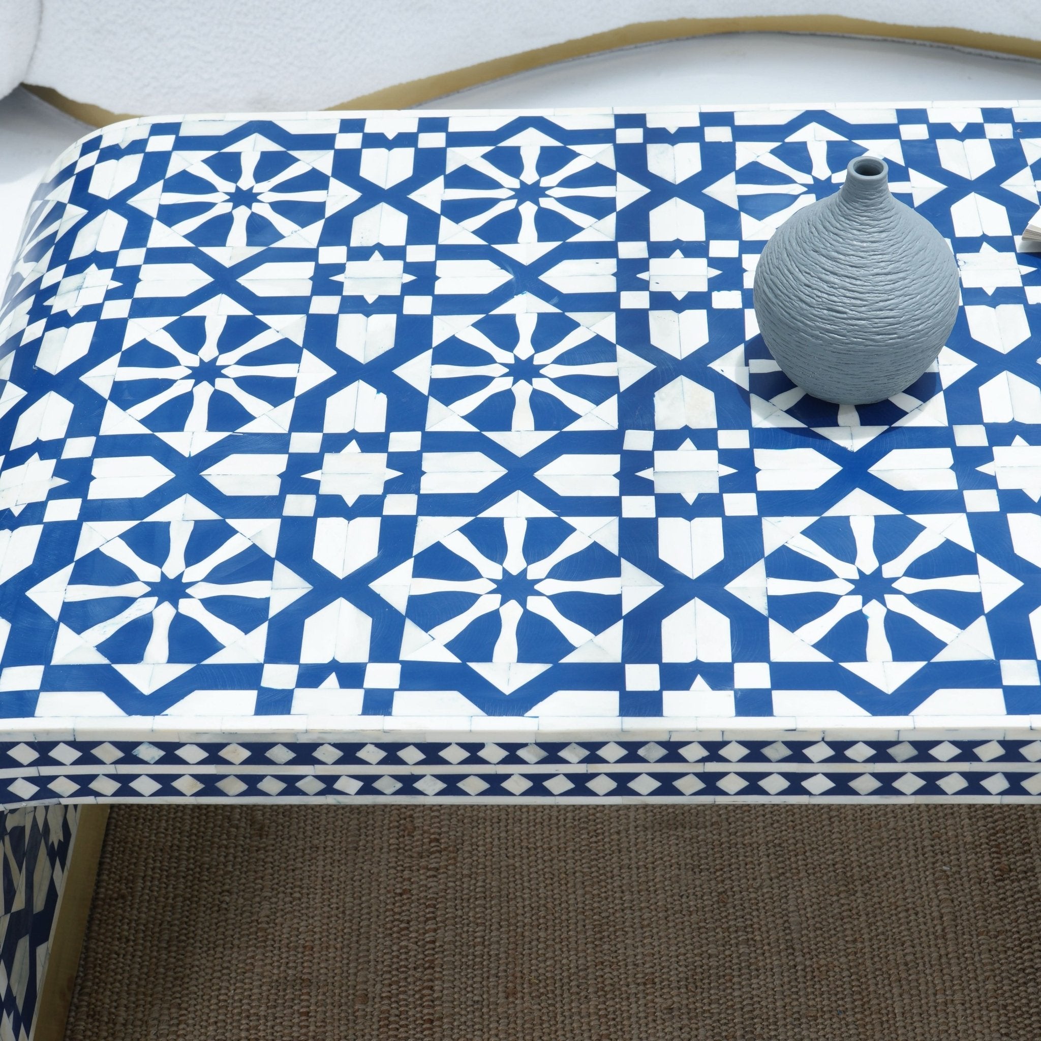 INLAY SQUARE BLUE COFFEE TABLE - Art and craft furniture