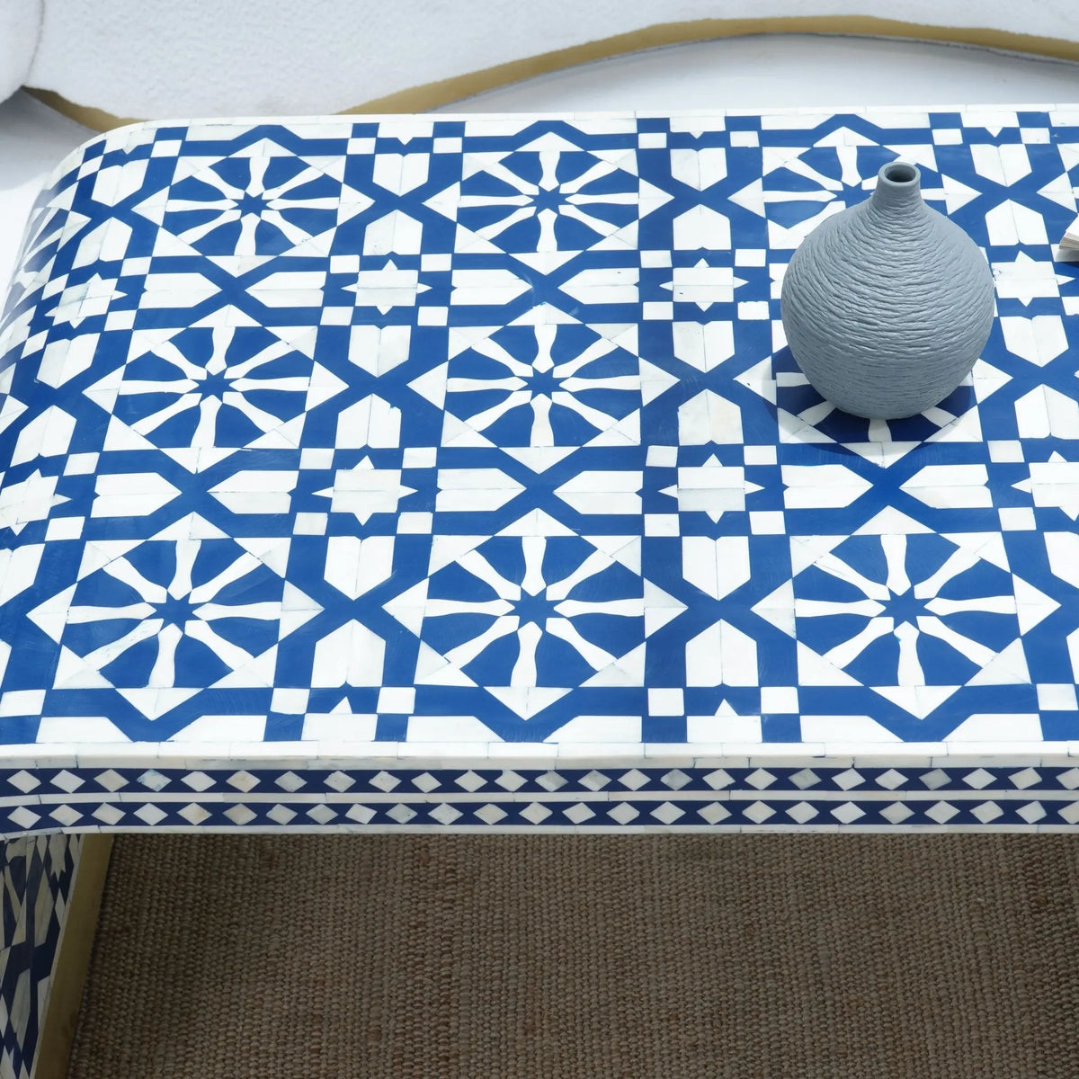 Inlay Square Blue Coffee Table - Art and craft furniture