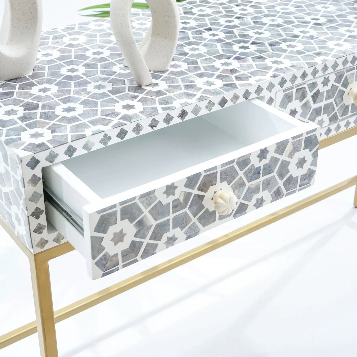 Inlay Three Drawer Light Grey Console - Art and craft furniture
