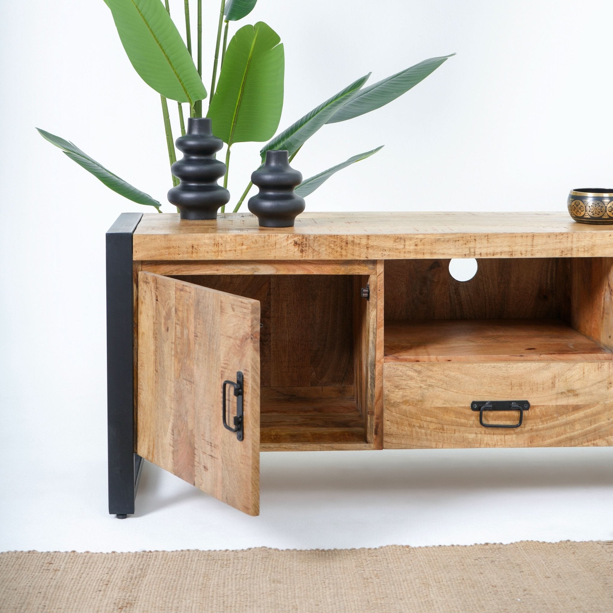 IRONIX INDUSTRIAL MANGO WOOD TV STAND - Art and craft furniture