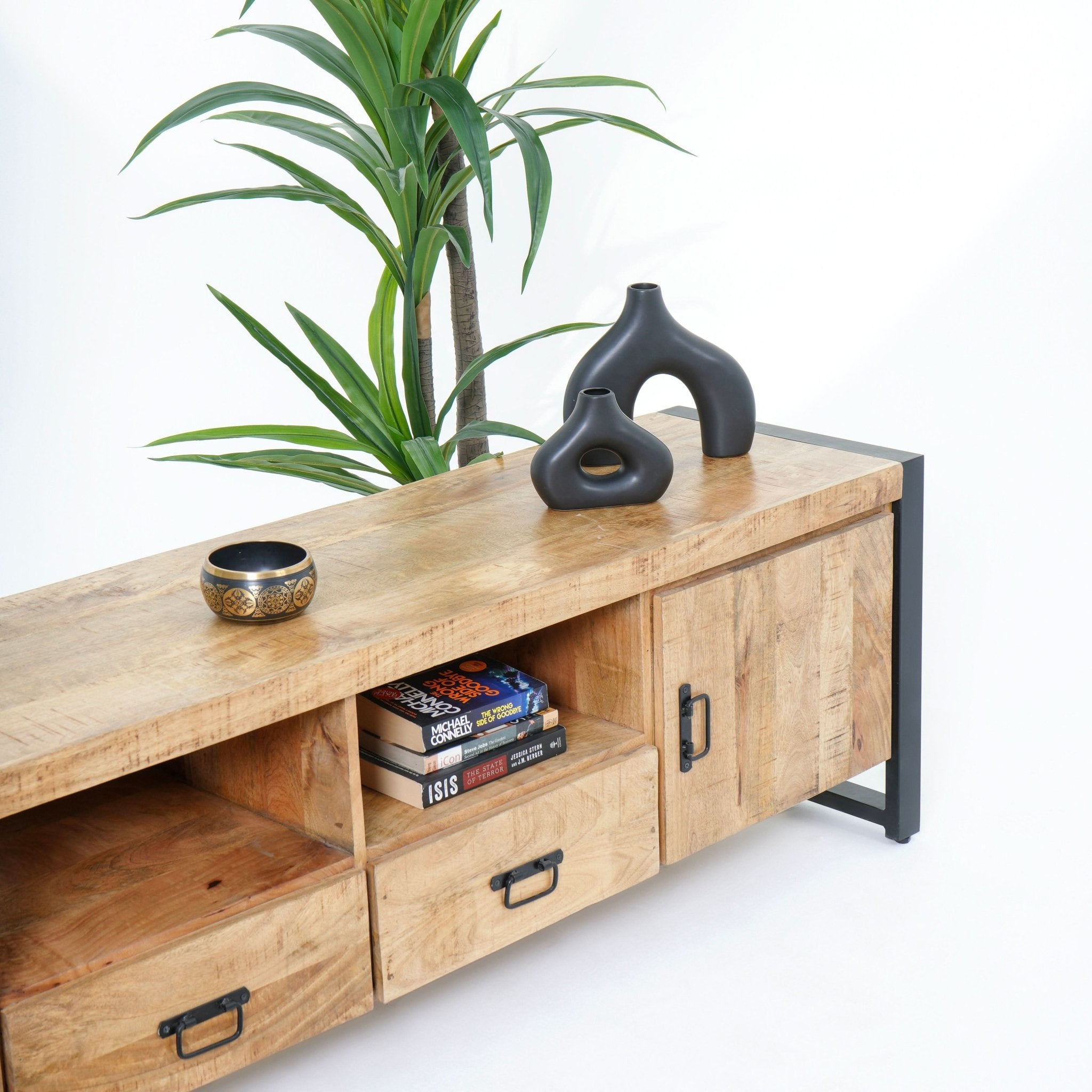 IRONIX INDUSTRIAL MANGO WOOD TV STAND - Art and craft furniture