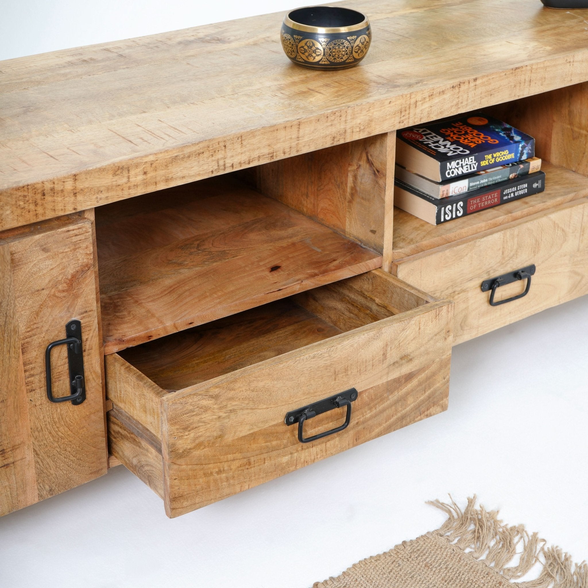 IRONIX INDUSTRIAL MANGO WOOD TV STAND - Art and craft furniture