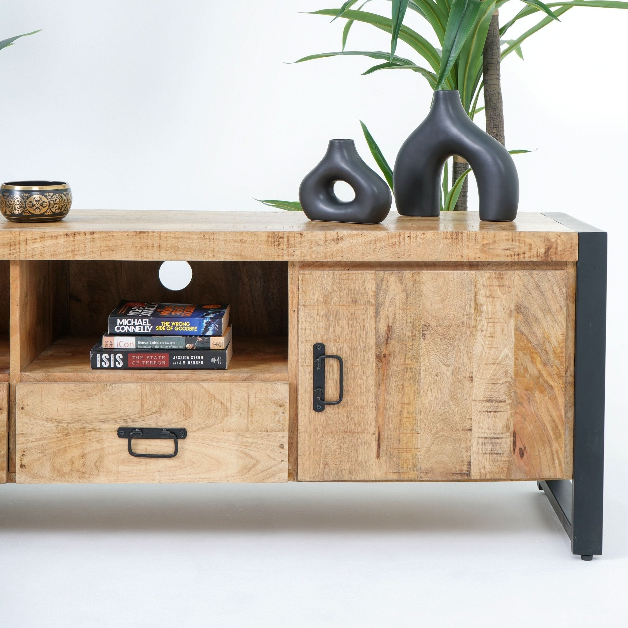 IRONIX INDUSTRIAL MANGO WOOD TV STAND - Art and craft furniture