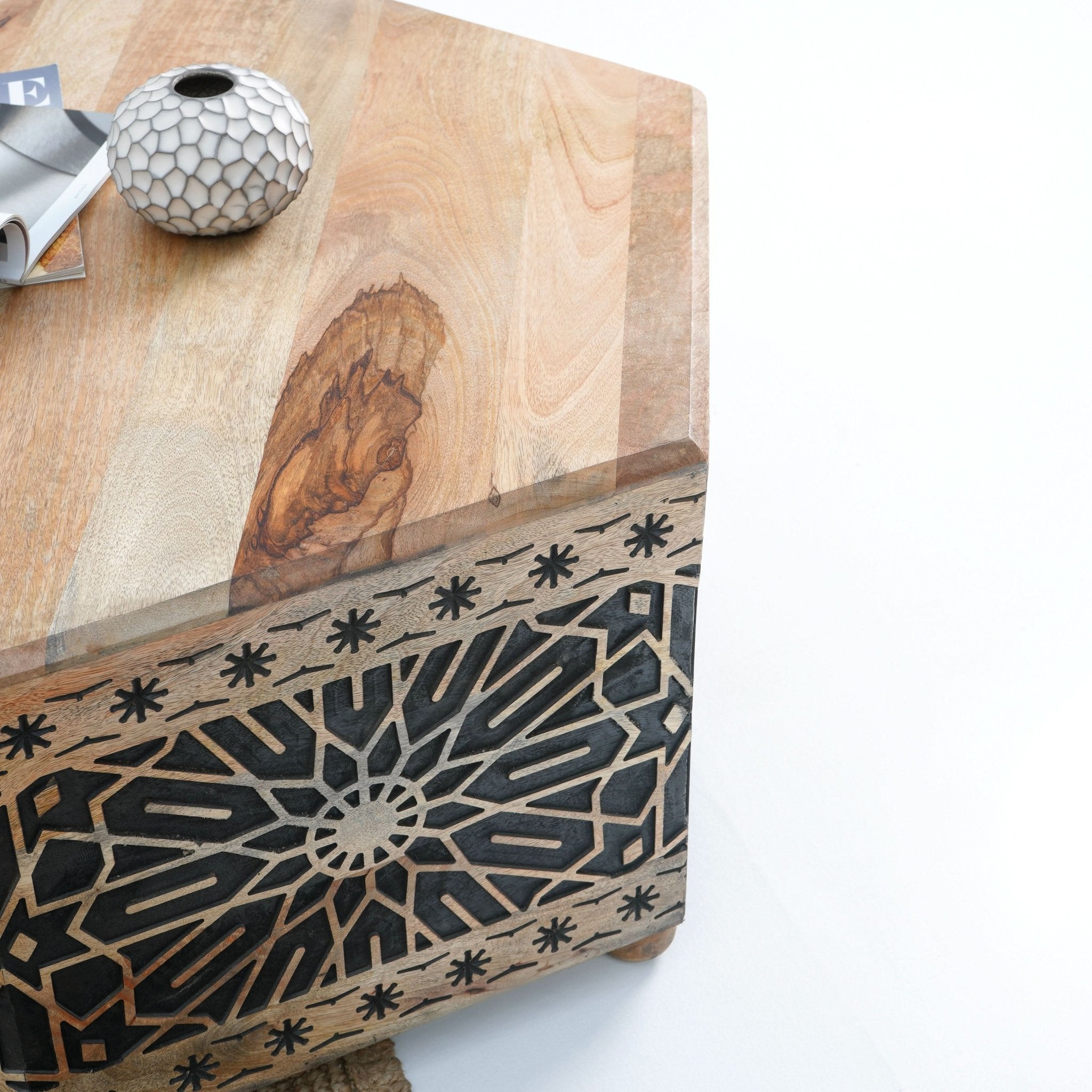 IVORY-BLACK CNC DESIGN BLACK COFFEE TABLE - Art and craft furniture