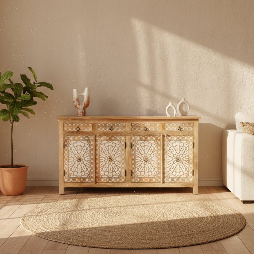 IVORY CNC DESIGN FOUR DOOR FOUR DRAWER SIDEBOARD - Art and craft furniture