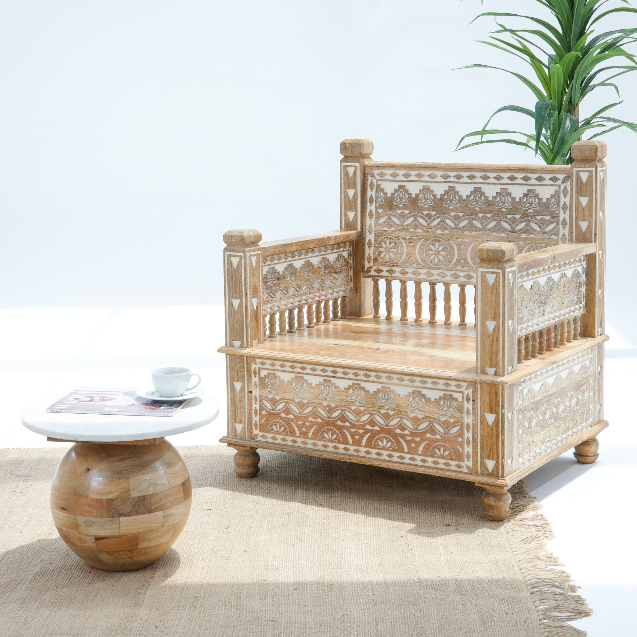 IVORY CNC DESIGN SINGLE SEATER SOFA - Art and craft furniture