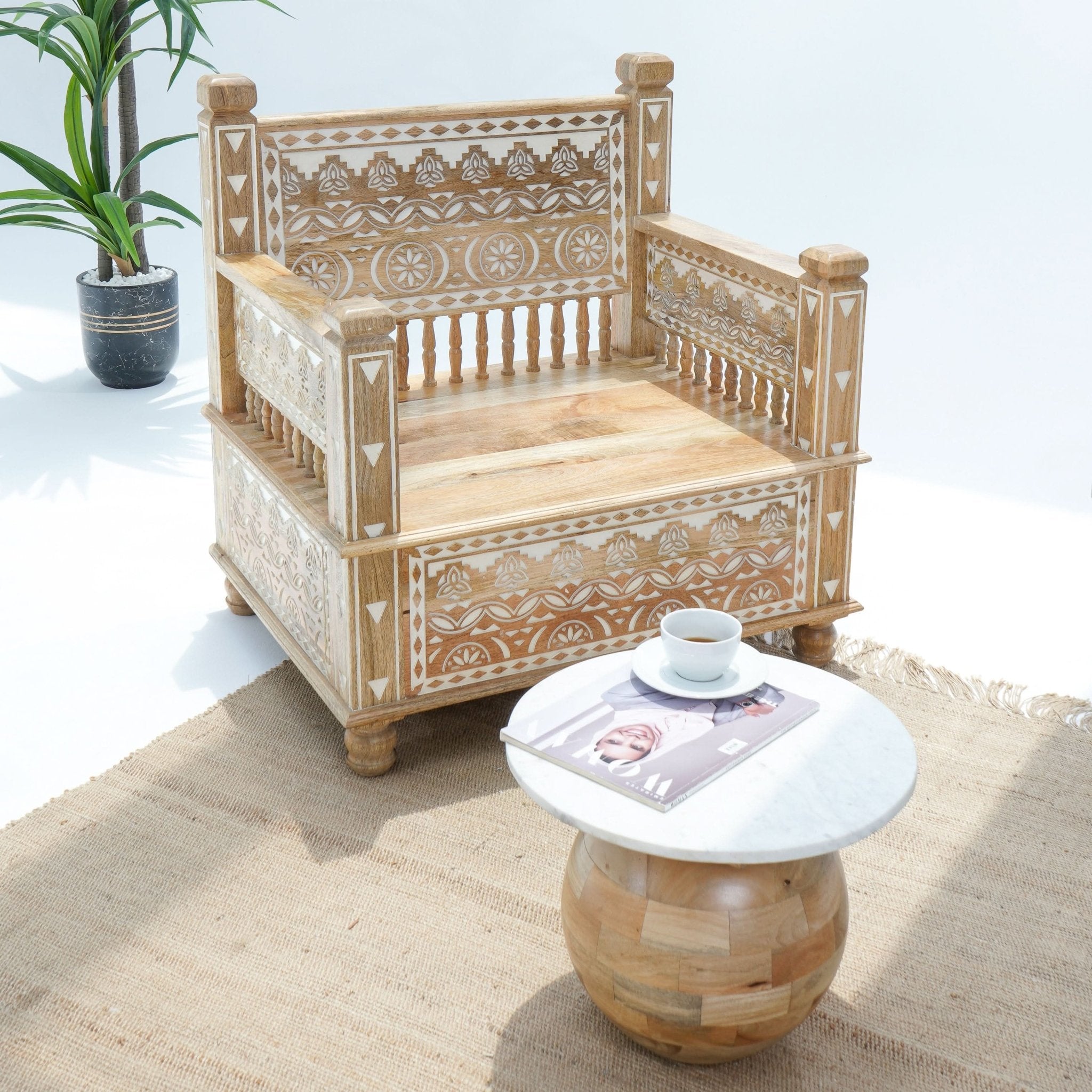 IVORY CNC DESIGN SINGLE SEATER SOFA - Art and craft furniture
